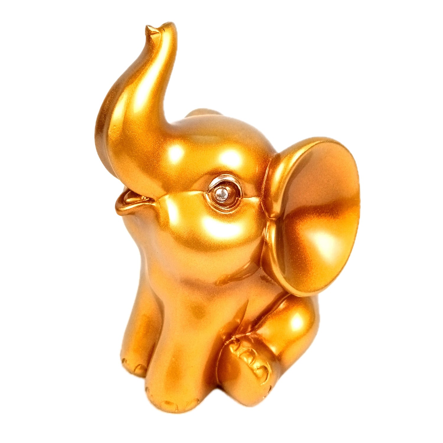 Elephant Statue Showpiece Set | Cute Elephant Figurines - Trunk Up for Vastu & Good Luck - for Home Décor, Living Room, Office Desk & Gifts - 12 Inch (Resin, Golden) - Apkamart #Style_Design 1