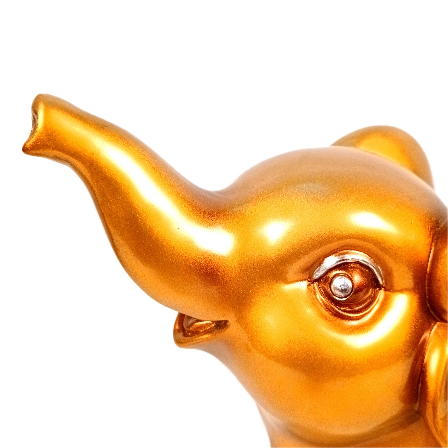 Elephant Statue Showpiece Set | Cute Elephant Figurines - Trunk Up for Vastu & Good Luck - for Home Décor, Living Room, Office Desk & Gifts - 12 Inch (Resin, Golden) - Apkamart #Style_Design 2