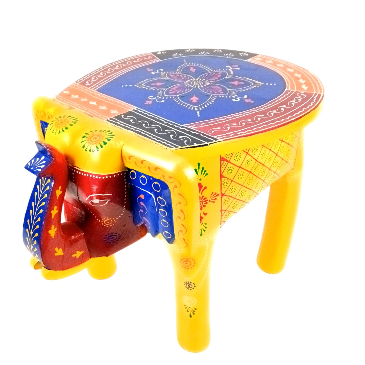 Wooden Elephant Mouth Shape Stool | Decorative Wooden Stool for Living Room, Bedroom | Handcrafted Wood Side Table | Elephant Stool for Home Decor - 15 Inch - Apkamart