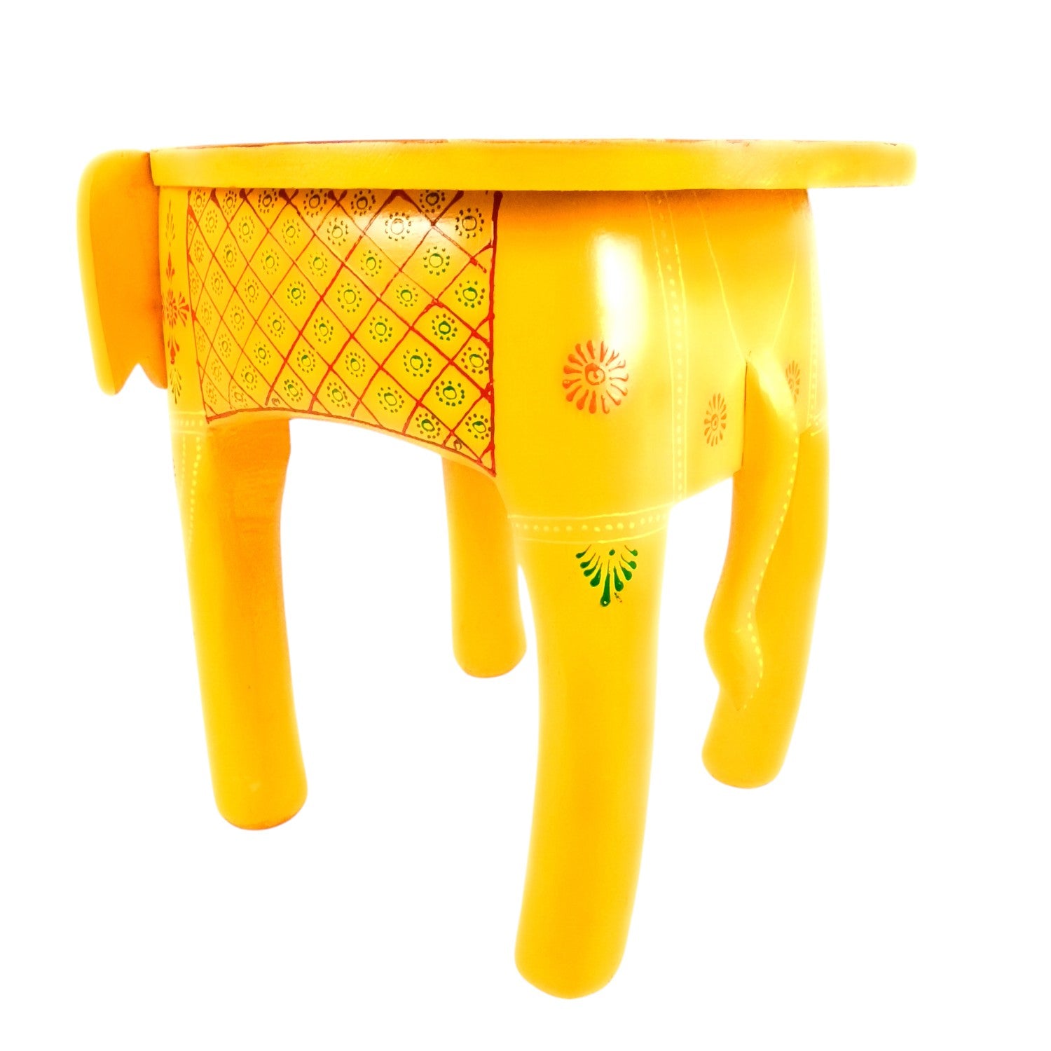 Wooden Elephant Mouth Shape Stool | Decorative Wooden Stool for Living Room, Bedroom | Handcrafted Wood Side Table | Elephant Stool for Home Decor - 15 Inch - Apkamart