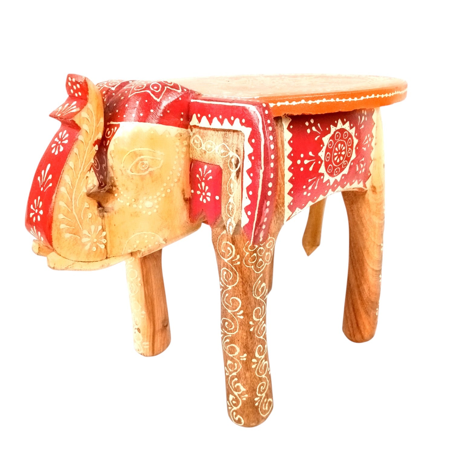 Elephant Stool | Wooden Decorative Stool for Home Decor | Traditional Handcrafted Side Table, Plant Stand & Showpiece for Living Room, Bedroom & Office - 12 Inch - Apkamart