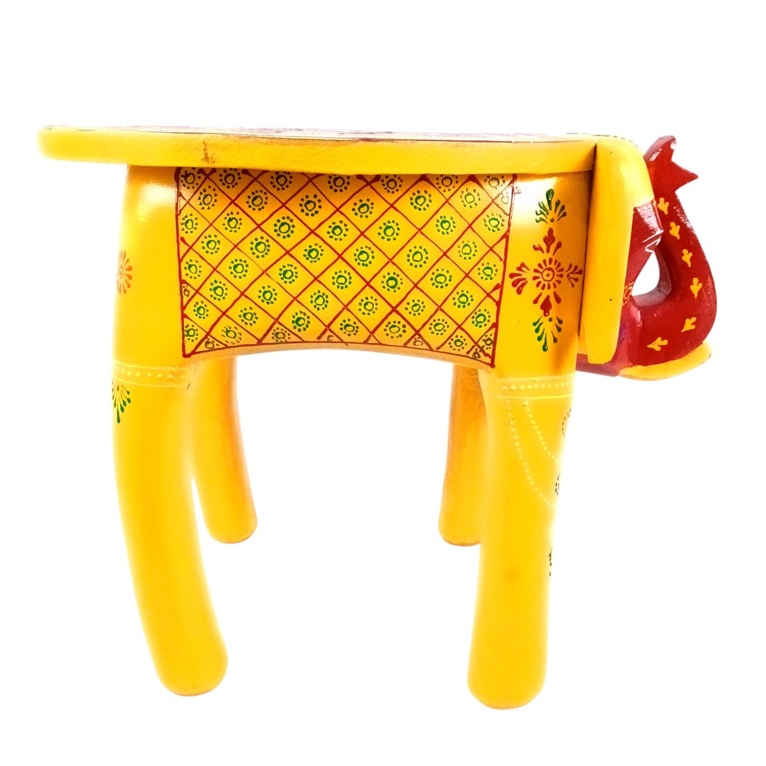 Wooden Elephant Mouth Shape Stool | Decorative Wooden Stool for Living Room, Bedroom | Handcrafted Wood Side Table | Elephant Stool for Home Decor - 15 Inch - Apkamart