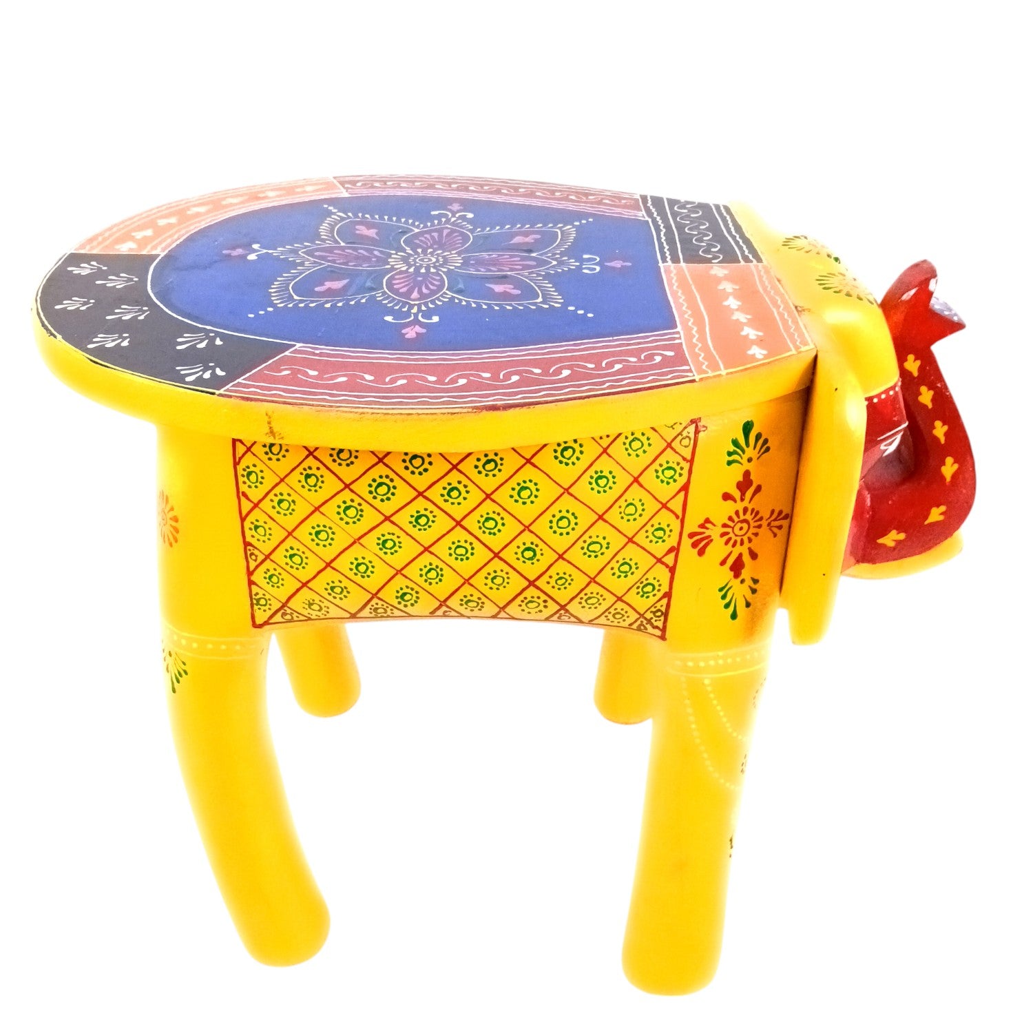 Wooden Elephant Mouth Shape Stool | Decorative Wooden Stool for Living Room, Bedroom | Handcrafted Wood Side Table | Elephant Stool for Home Decor - 15 Inch - Apkamart