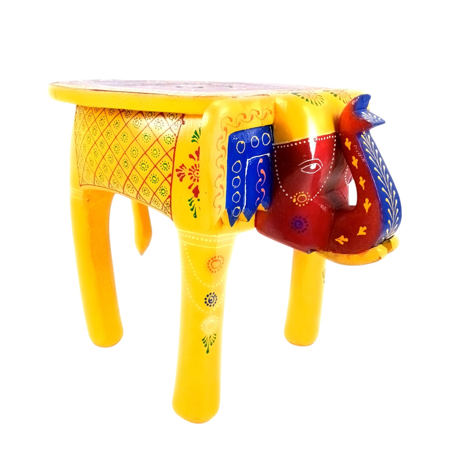 Wooden Elephant Mouth Shape Stool | Decorative Wooden Stool for Living Room, Bedroom | Handcrafted Wood Side Table | Elephant Stool for Home Decor - 15 Inch - Apkamart