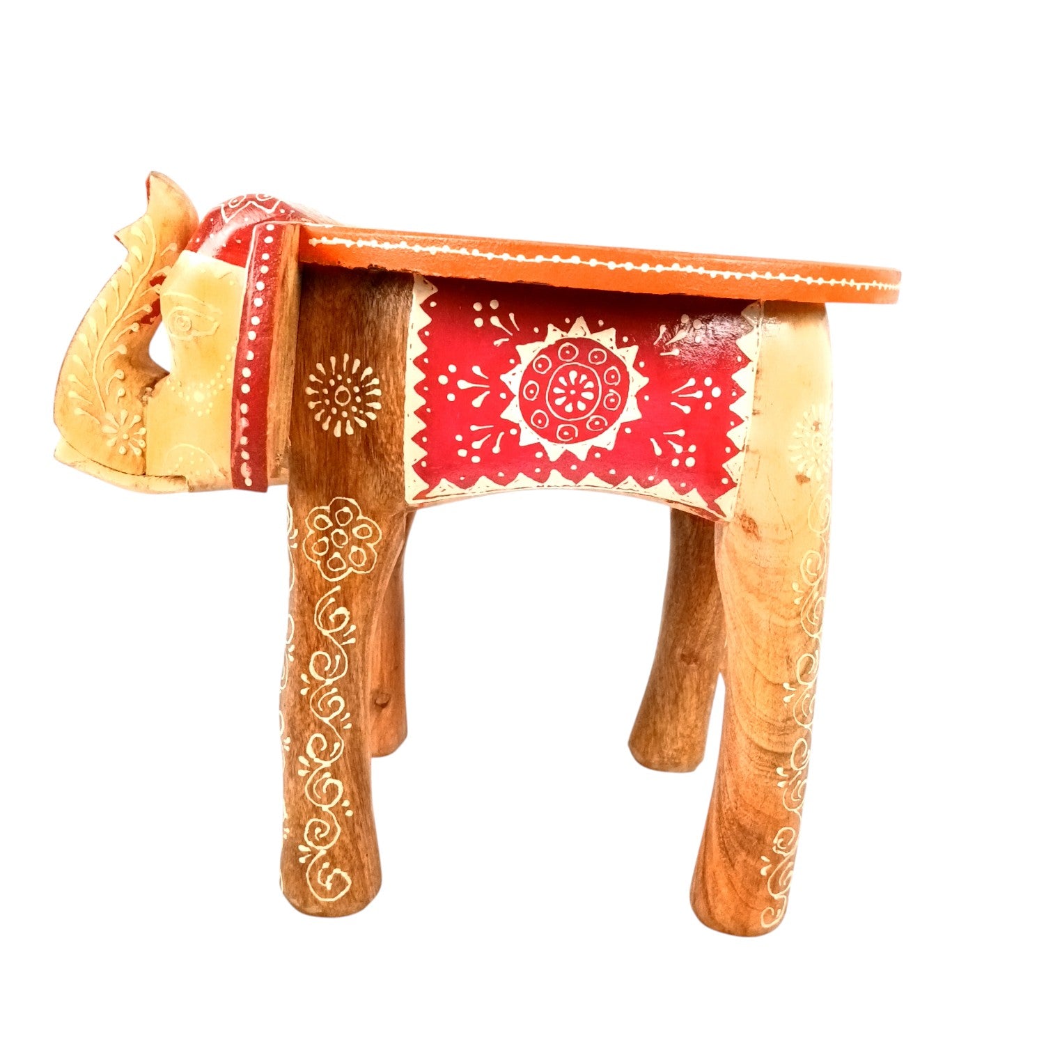 Elephant Stool | Wooden Decorative Stool for Home Decor | Traditional Handcrafted Side Table, Plant Stand & Showpiece for Living Room, Bedroom & Office - 12 Inch - Apkamart