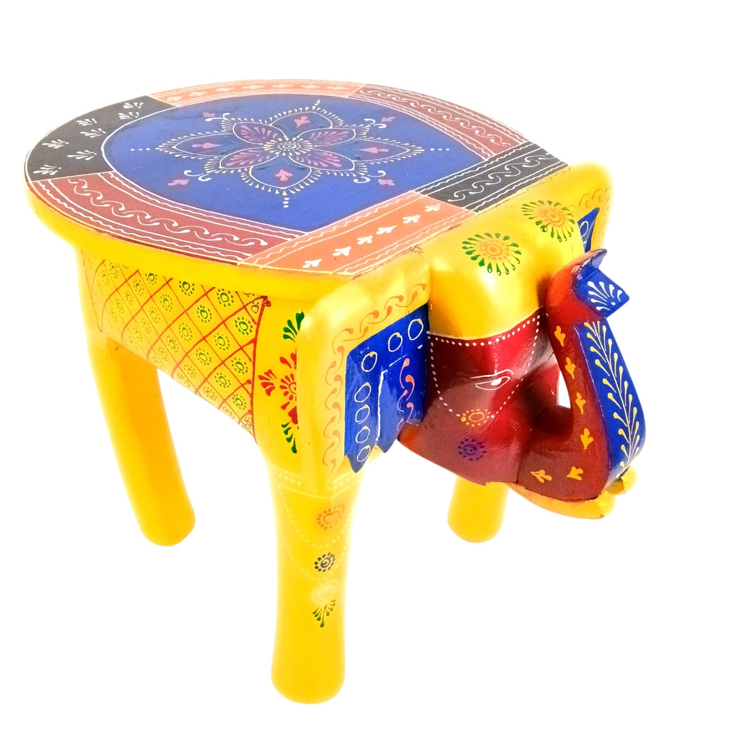 Wooden Elephant Mouth Shape Stool | Decorative Wooden Stool for Living Room, Bedroom | Handcrafted Wood Side Table | Elephant Stool for Home Decor - 15 Inch - Apkamart