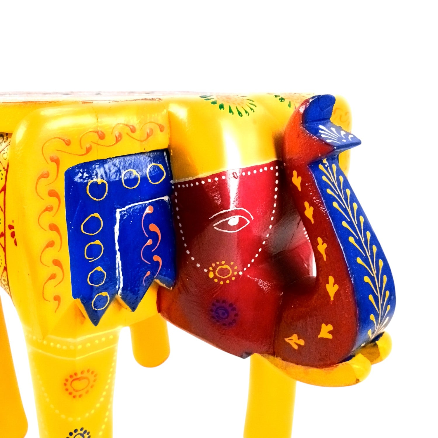 Wooden Elephant Mouth Shape Stool | Decorative Wooden Stool for Living Room, Bedroom | Handcrafted Wood Side Table | Elephant Stool for Home Decor - 15 Inch - Apkamart