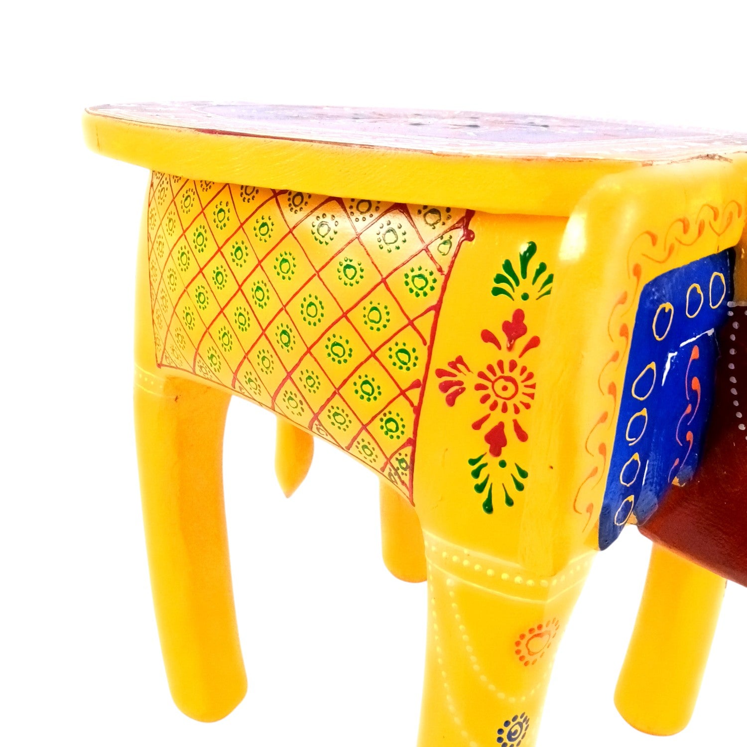 Wooden Elephant Mouth Shape Stool | Decorative Wooden Stool for Living Room, Bedroom | Handcrafted Wood Side Table | Elephant Stool for Home Decor - 15 Inch - Apkamart