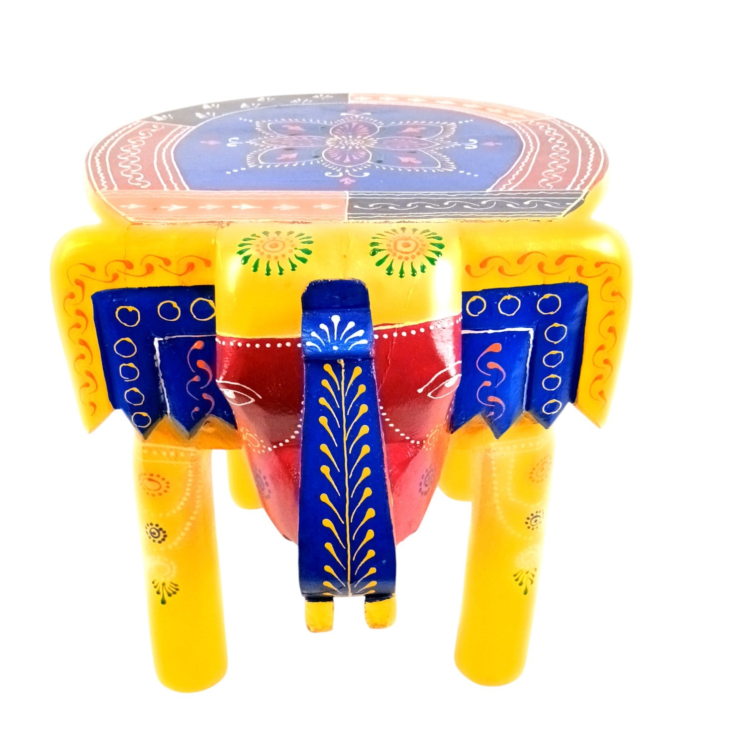 Wooden Elephant Mouth Shape Stool | Decorative Wooden Stool for Living Room, Bedroom | Handcrafted Wood Side Table | Elephant Stool for Home Decor - 15 Inch - Apkamart