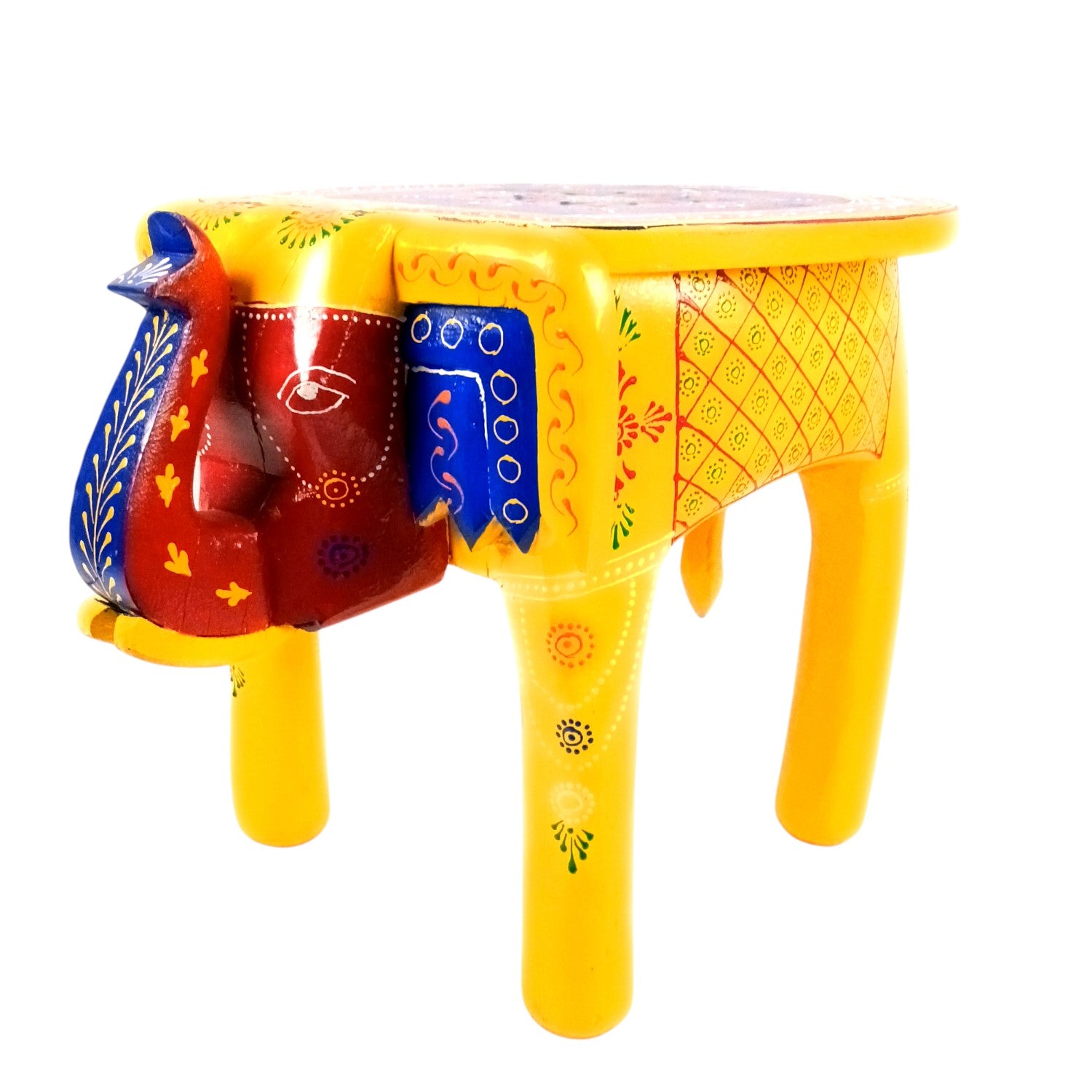 Wooden Elephant Mouth Shape Stool | Decorative Wooden Stool for Living Room, Bedroom | Handcrafted Wood Side Table | Elephant Stool for Home Decor - 15 Inch - Apkamart