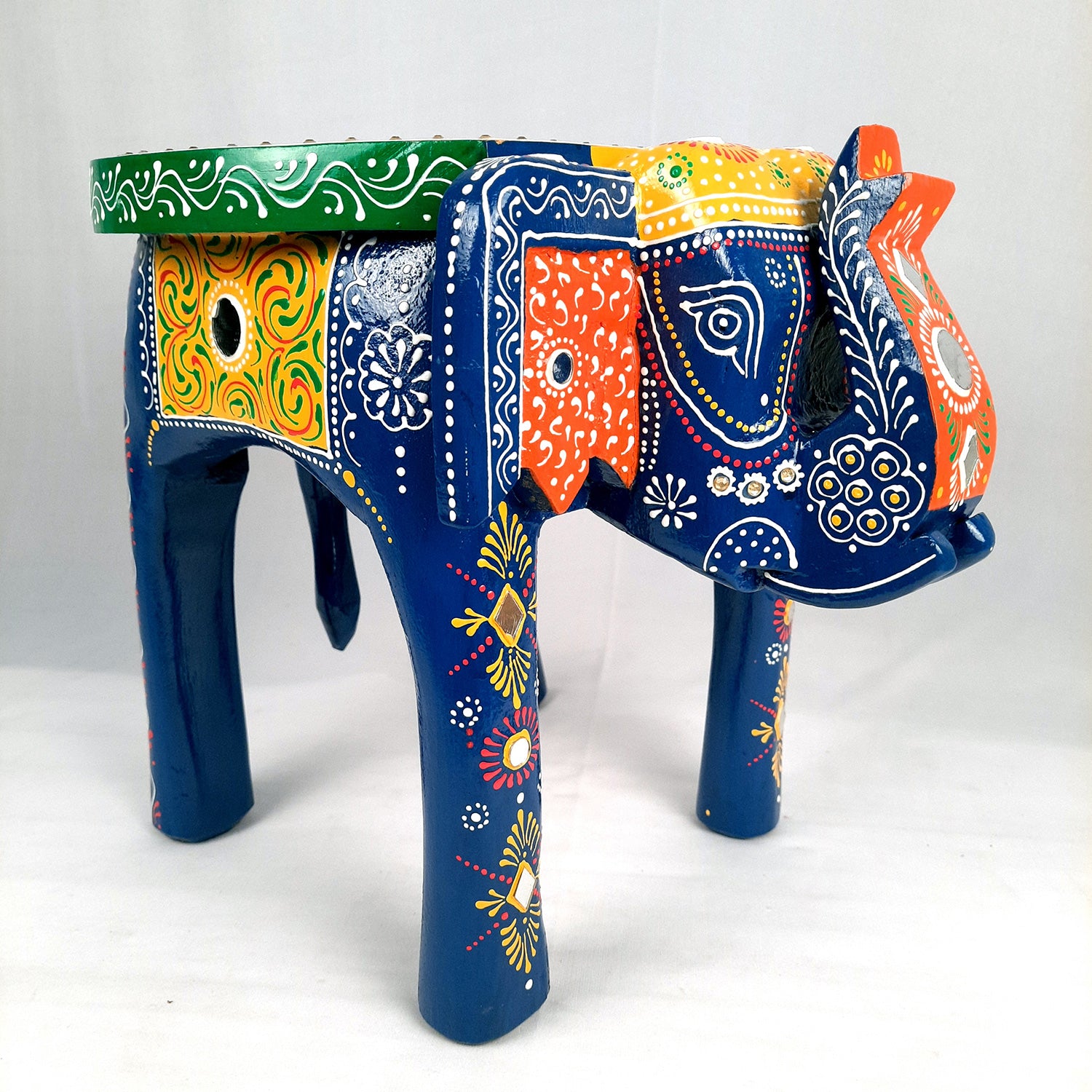 End Tables - Elephant Design | Wooden Side Table for Keeping Lamp, Vases & Plants | Small Stools - for Bedside, Home Decor, Corners, Sofa Side Stool, Office & Gifts - 12 Inch - apkamart #color_Blue