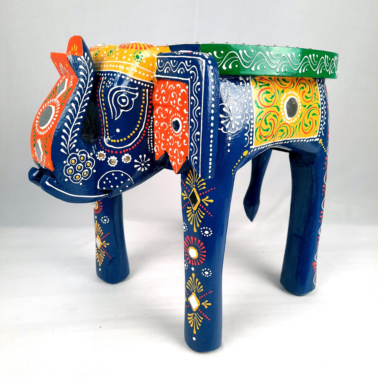 End Tables - Elephant Design | Wooden Side Table for Keeping Lamp, Vases & Plants | Small Stools - for Bedside, Home Decor, Corners, Sofa Side Stool, Office & Gifts - 12 Inch - apkamart #color_Blue