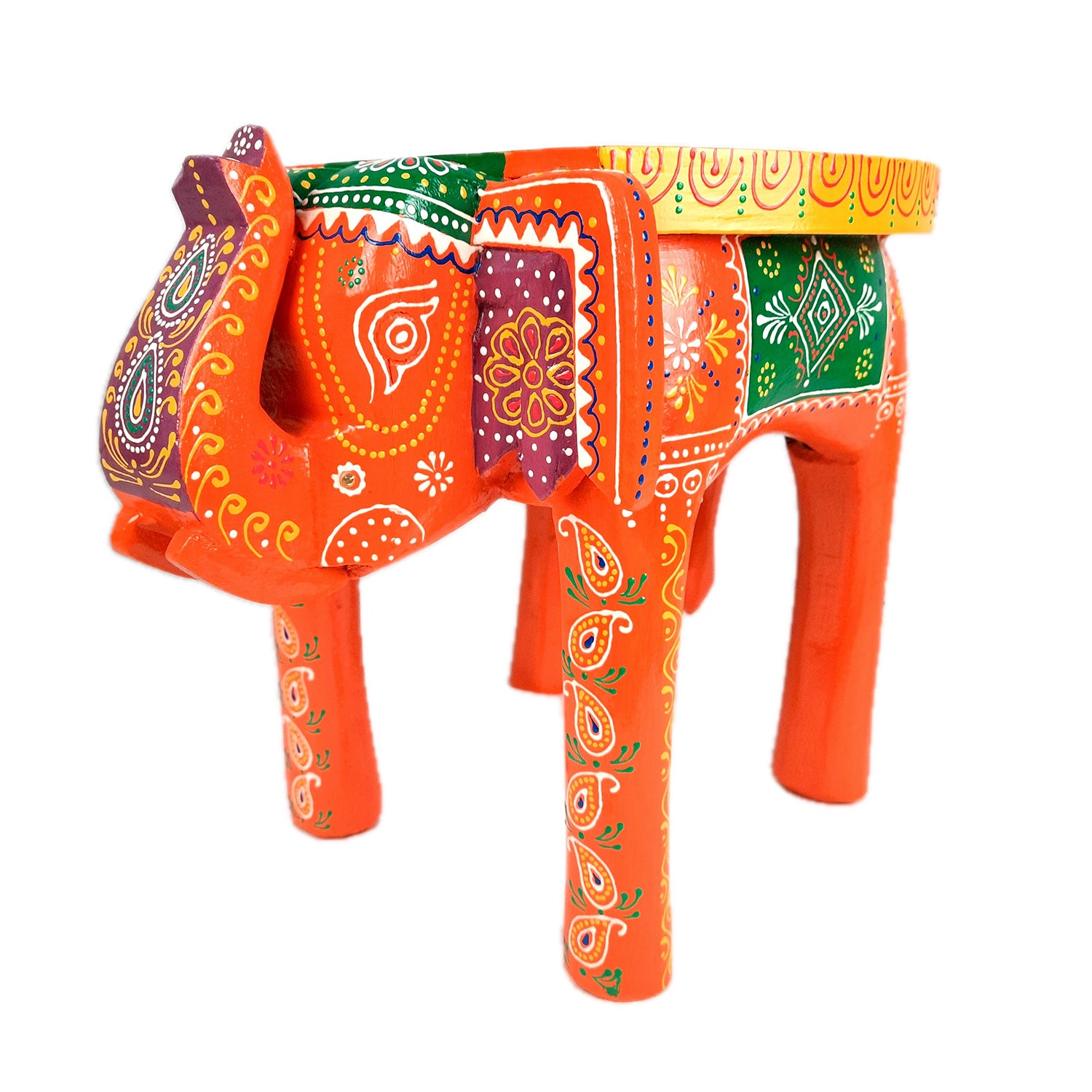 End Tables - Elephant Design | Wooden Side Table for Keeping Lamp, Vases & Plants | Small Stools - for Bedside, Home Decor, Corners, Sofa Side Stool, Office & Gifts - 12 Inch - apkamart #color_Orange