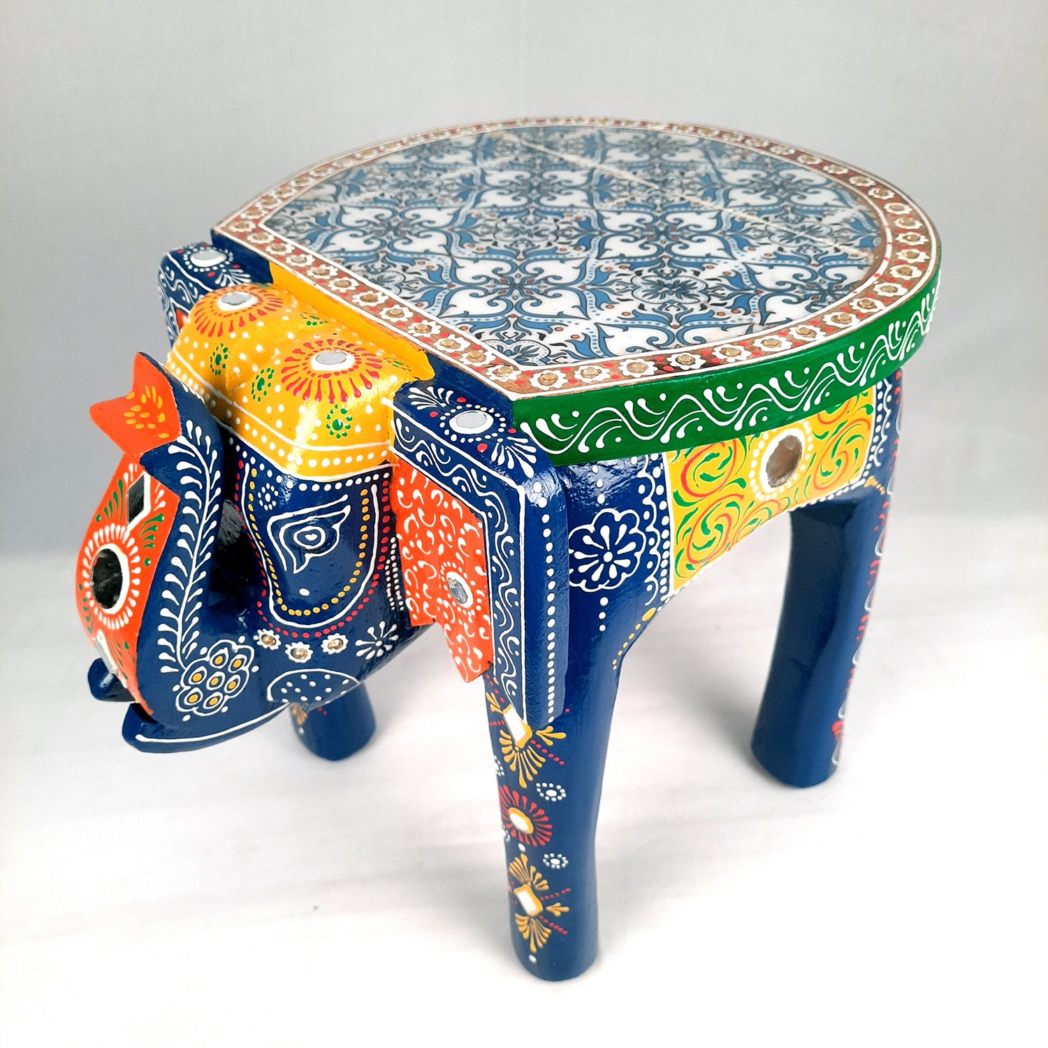End Tables - Elephant Design | Wooden Side Table for Keeping Lamp, Vases & Plants | Small Stools - for Bedside, Home Decor, Corners, Sofa Side Stool, Office & Gifts - 12 Inch - apkamart #color_Blue