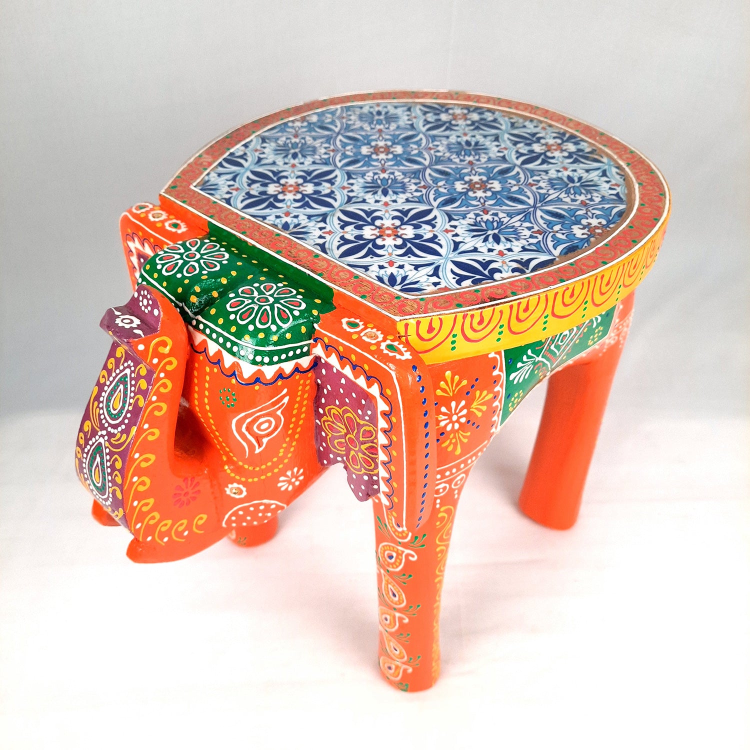 End Tables - Elephant Design | Wooden Side Table for Keeping Lamp, Vases & Plants | Small Stools - for Bedside, Home Decor, Corners, Sofa Side Stool, Office & Gifts - 12 Inch - apkamart #color_Orange