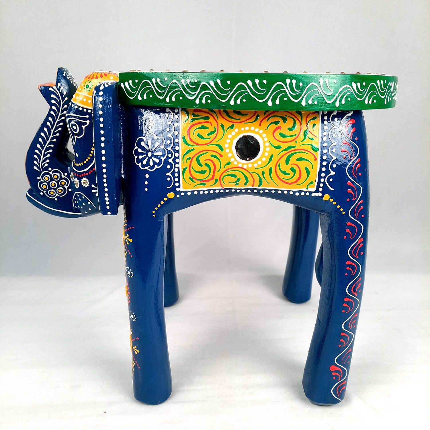 End Tables - Elephant Design | Wooden Side Table for Keeping Lamp, Vases & Plants | Small Stools - for Bedside, Home Decor, Corners, Sofa Side Stool, Office & Gifts - 12 Inch - apkamart #color_Blue