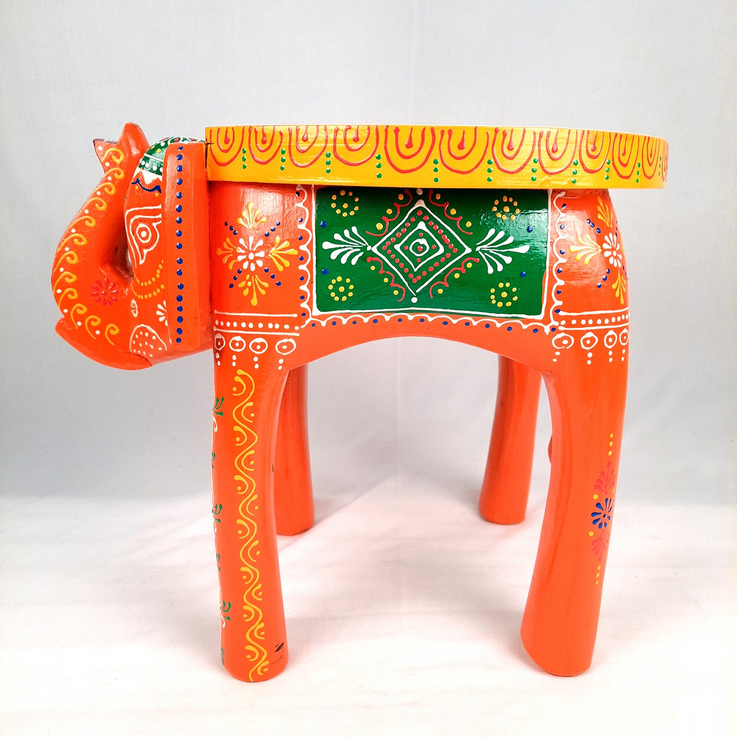 End Tables - Elephant Design | Wooden Side Table for Keeping Lamp, Vases & Plants | Small Stools - for Bedside, Home Decor, Corners, Sofa Side Stool, Office & Gifts - 12 Inch - apkamart #color_Orange