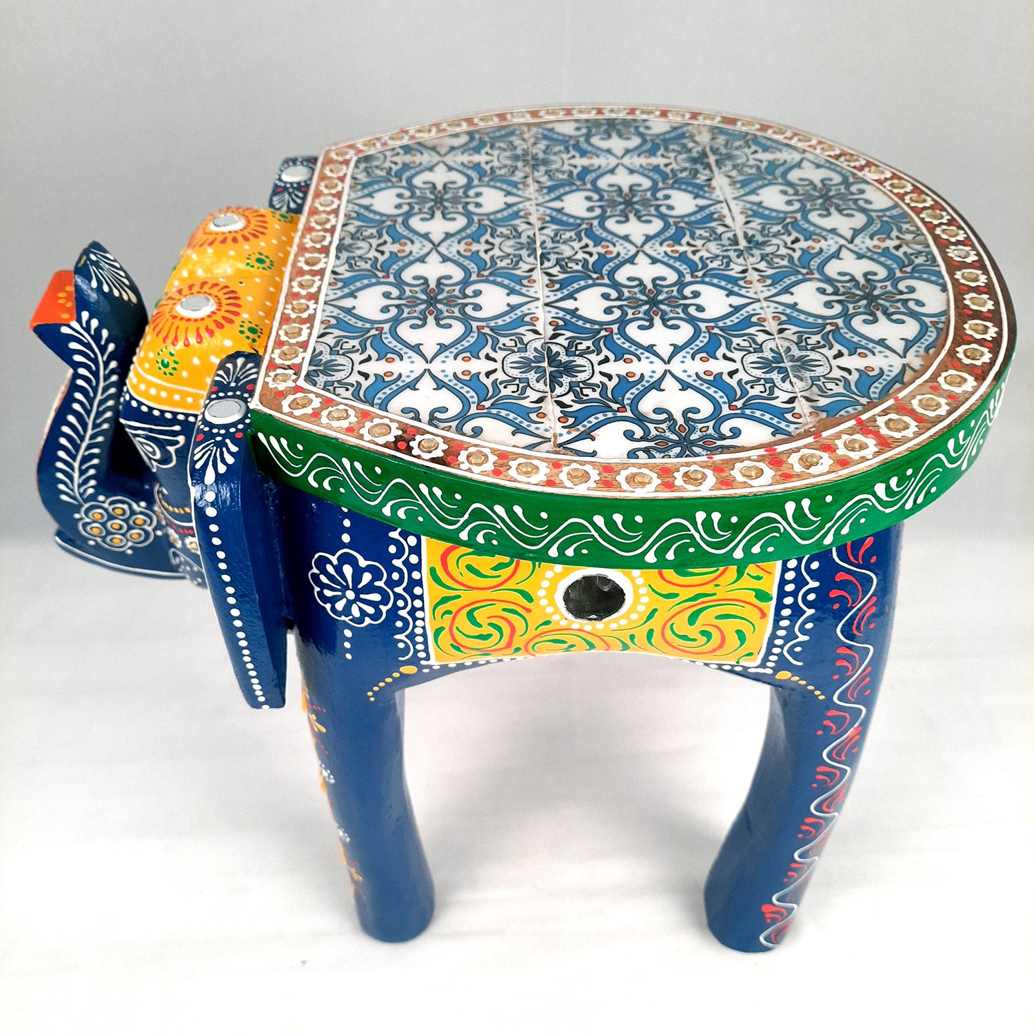 End Tables - Elephant Design | Wooden Side Table for Keeping Lamp, Vases & Plants | Small Stools - for Bedside, Home Decor, Corners, Sofa Side Stool, Office & Gifts - 12 Inch - apkamart #color_Blue