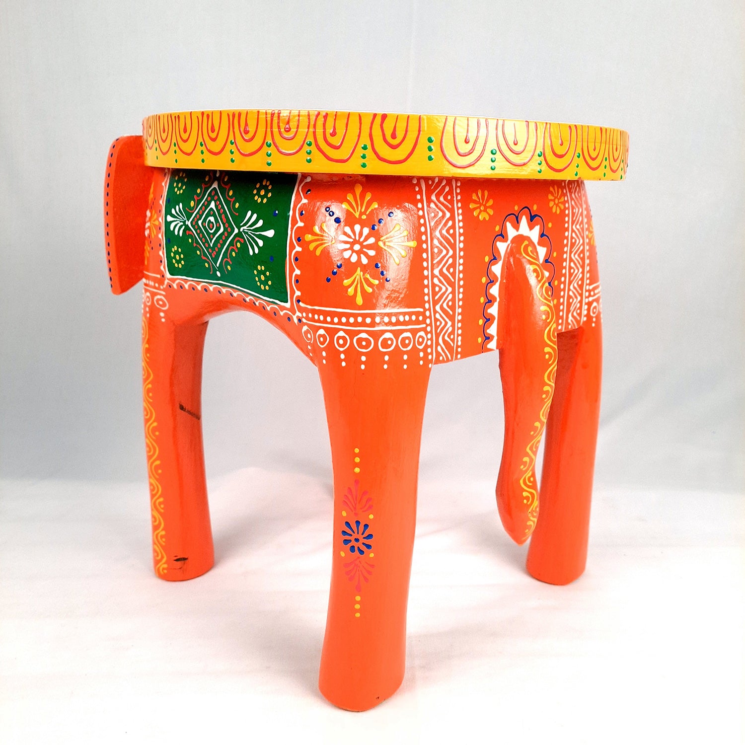 End Tables - Elephant Design | Wooden Side Table for Keeping Lamp, Vases & Plants | Small Stools - for Bedside, Home Decor, Corners, Sofa Side Stool, Office & Gifts - 12 Inch - apkamart #color_Orange