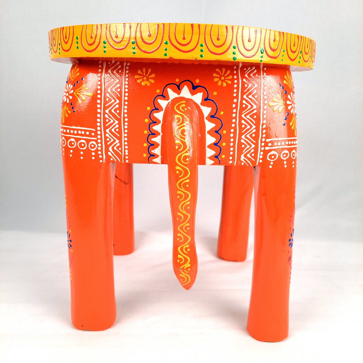 End Tables - Elephant Design | Wooden Side Table for Keeping Lamp, Vases & Plants | Small Stools - for Bedside, Home Decor, Corners, Sofa Side Stool, Office & Gifts - 12 Inch - apkamart #color_Orange