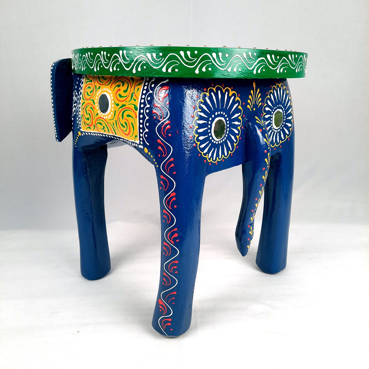 End Tables - Elephant Design | Wooden Side Table for Keeping Lamp, Vases & Plants | Small Stools - for Bedside, Home Decor, Corners, Sofa Side Stool, Office & Gifts - 12 Inch - apkamart #color_Blue