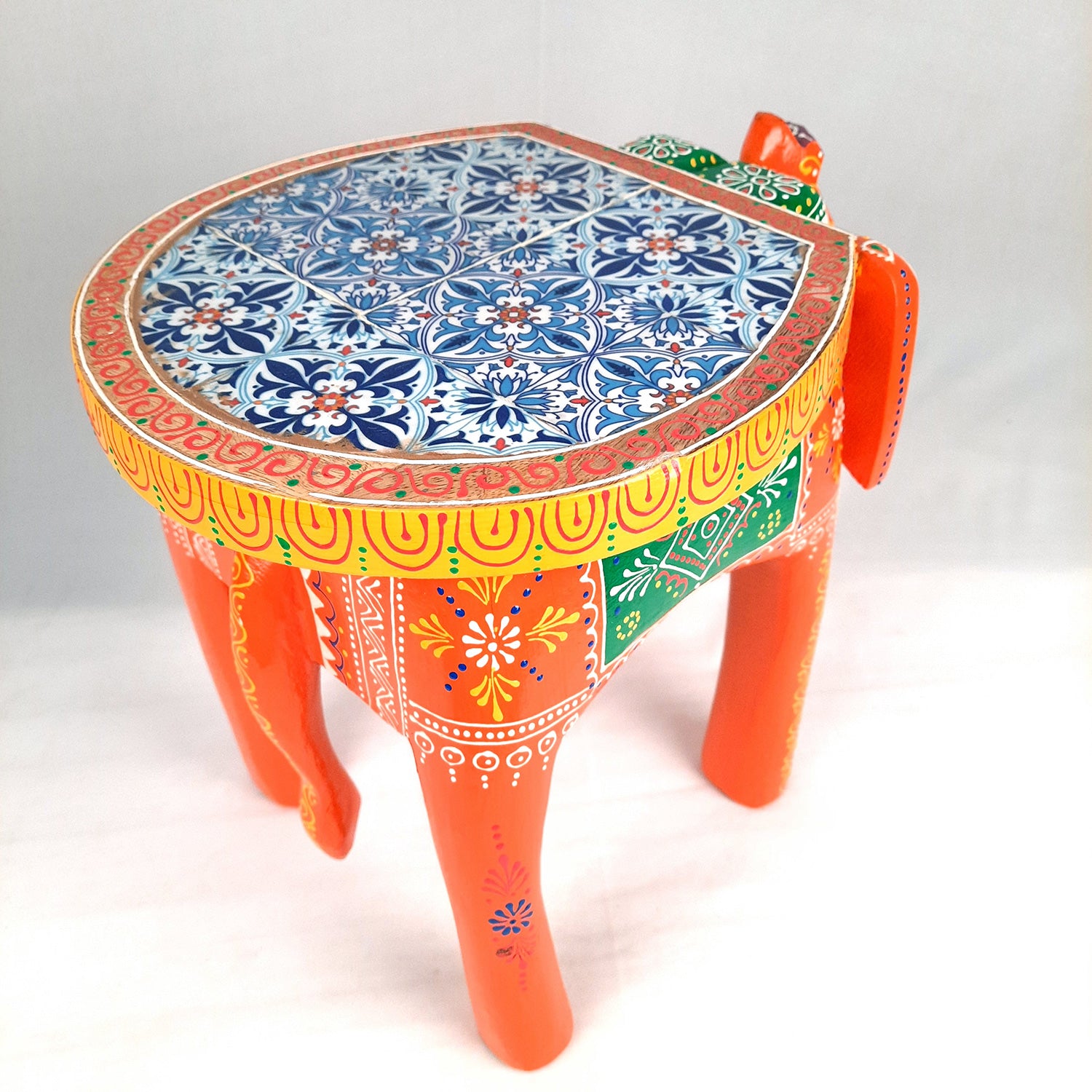 End Tables - Elephant Design | Wooden Side Table for Keeping Lamp, Vases & Plants | Small Stools - for Bedside, Home Decor, Corners, Sofa Side Stool, Office & Gifts - 12 Inch - apkamart #color_Orange