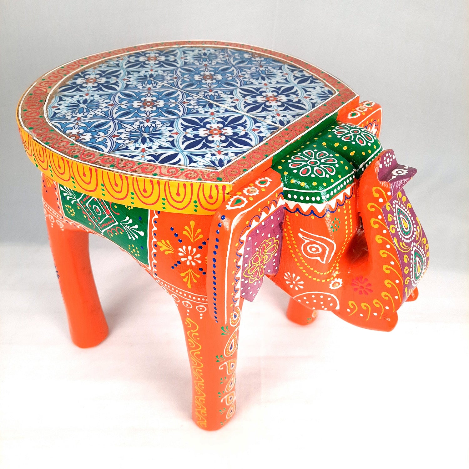 End Tables - Elephant Design | Wooden Side Table for Keeping Lamp, Vases & Plants | Small Stools - for Bedside, Home Decor, Corners, Sofa Side Stool, Office & Gifts - 12 Inch - apkamart #color_Orange