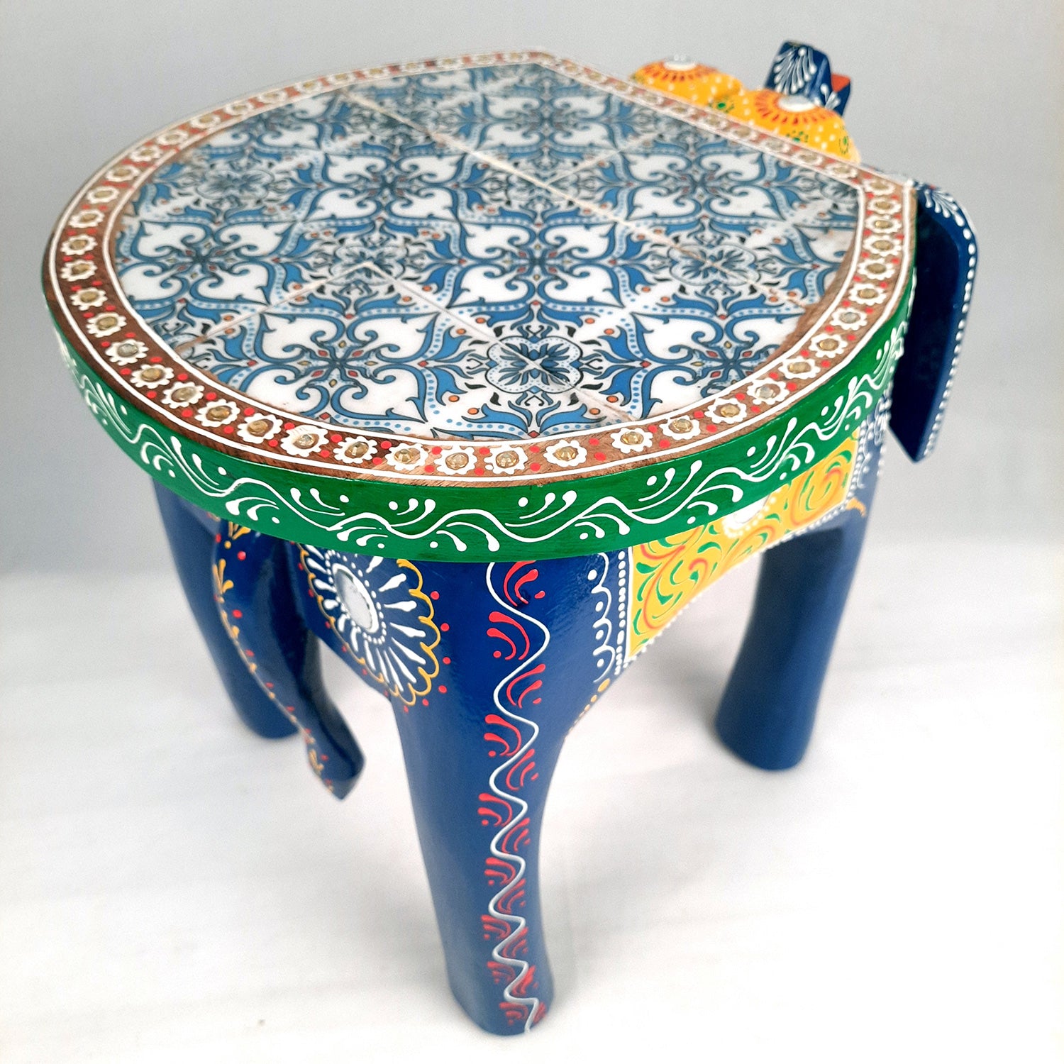 End Tables - Elephant Design | Wooden Side Table for Keeping Lamp, Vases & Plants | Small Stools - for Bedside, Home Decor, Corners, Sofa Side Stool, Office & Gifts - 12 Inch - apkamart #color_Blue