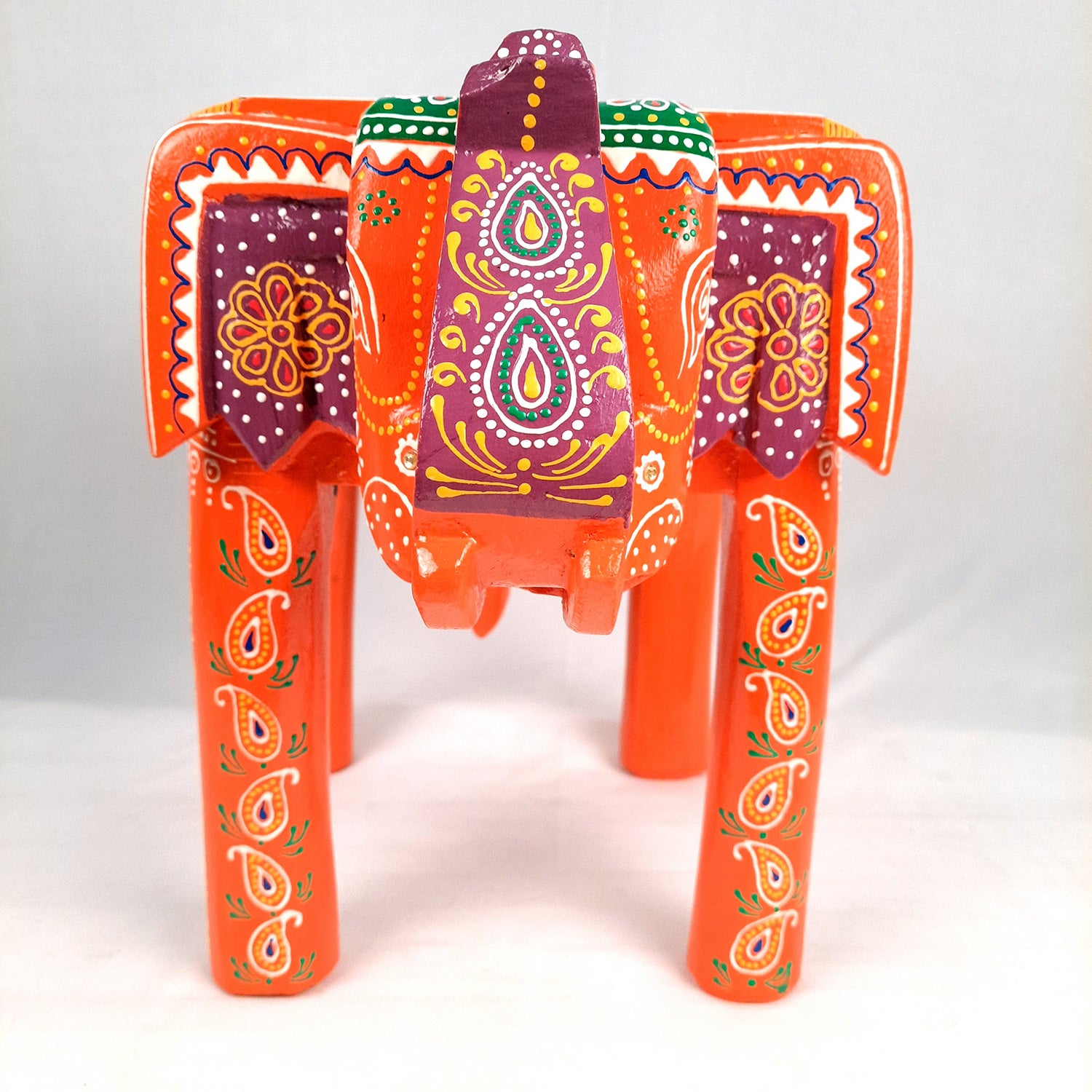 End Tables - Elephant Design | Wooden Side Table for Keeping Lamp, Vases & Plants | Small Stools - for Bedside, Home Decor, Corners, Sofa Side Stool, Office & Gifts - 12 Inch - apkamart #color_Orange