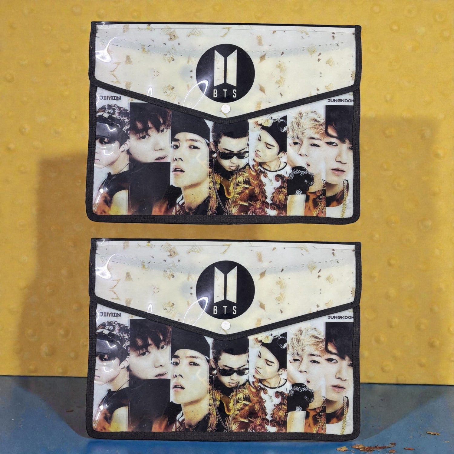 BTS Design File Storage Folder | Durable File Folder Organizer for Documents | Files for Students & Office Use | Lightweight Document File with Button Closure - Apkamart #Style_Pack Of 2