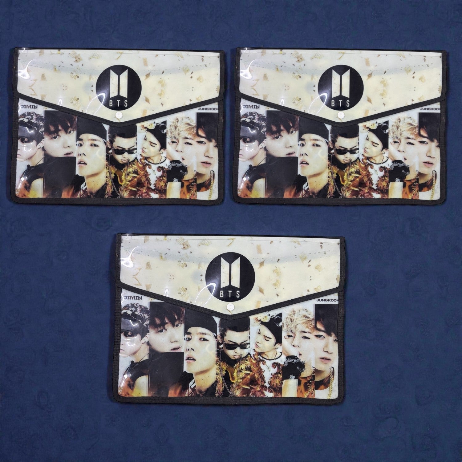 BTS Design File Storage Folder | Durable File Folder Organizer for Documents | Files for Students & Office Use | Lightweight Document File with Button Closure - Apkamart #Style_Pack Of 3