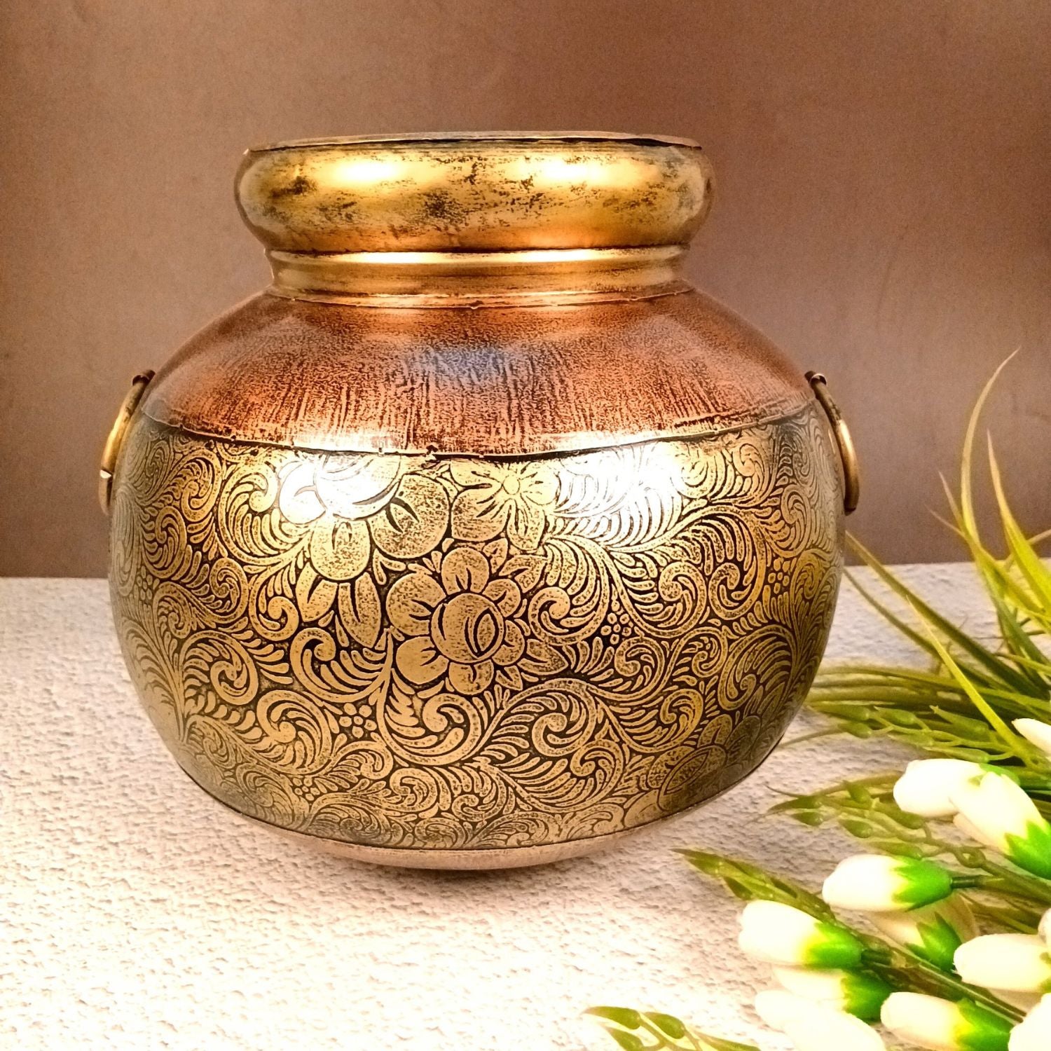 Egypt Style Matka Shape Flower Vase – Decorative Table Vase for Home Decor | Handcrafted Egyptian Pottery-Inspired Vase for Living Room, Dining Table & Gifting - 12 Inch - Apkamart