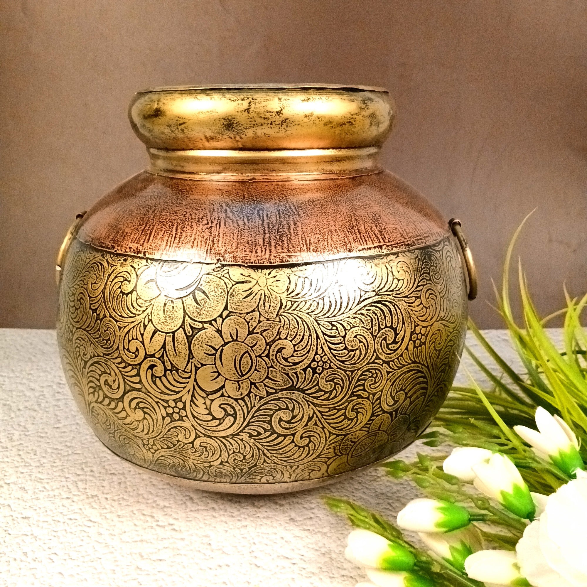 Egypt Style Matka Shape Flower Vase – Decorative Table Vase for Home Decor | Handcrafted Egyptian Pottery-Inspired Vase for Living Room, Dining Table & Gifting - 12 Inch - Apkamart