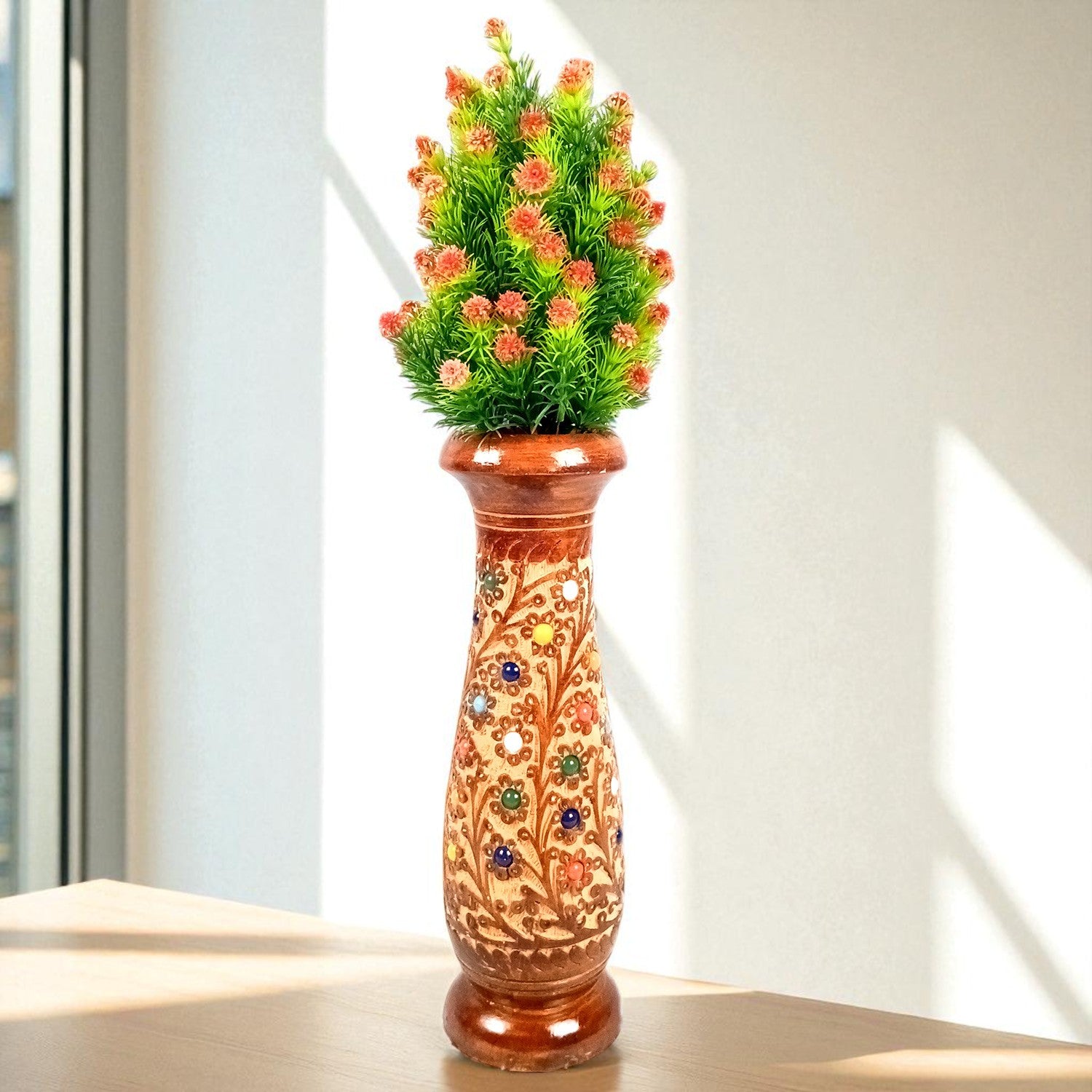 Flower Vase Wooden | Pots for Flowers - For Tabletop, Living Room, Home & Office | Centerpiece for Table Decoration |Vases for Gifts - 12 Inch (Set Of 3) - Apkamart