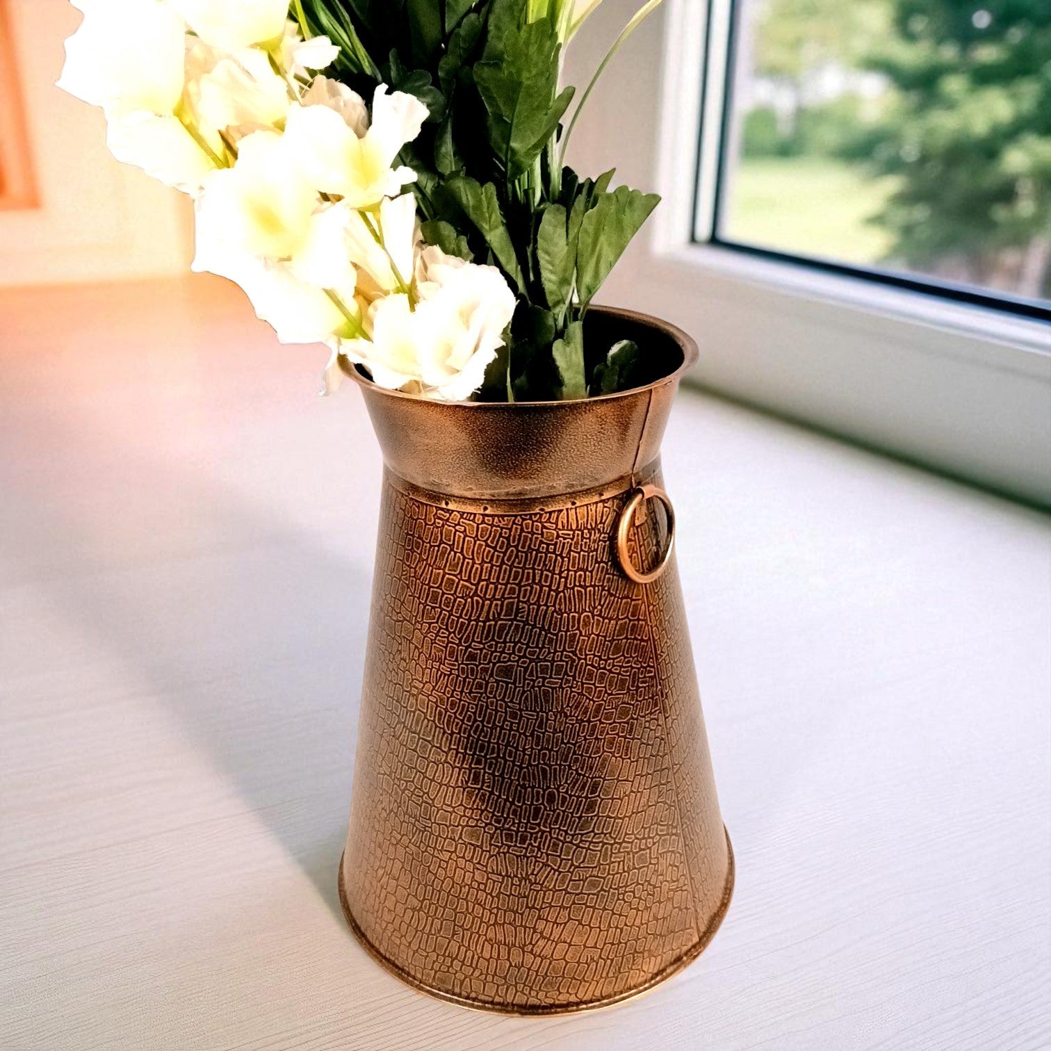 Handcrafted Decorative Pots for Living Room, Table, Office & Home Decor | Stylish Metal Flower Vases for Gifting - 14 Inch (Set Of 2) - Apkamart