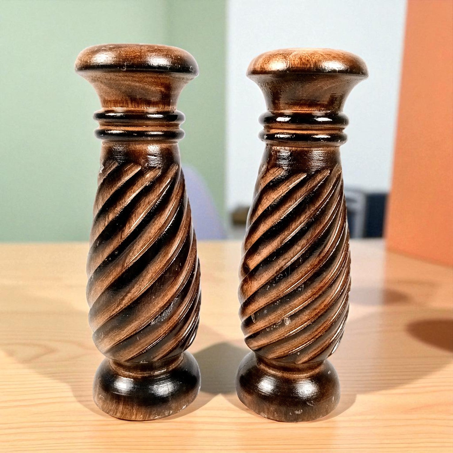 Flower Pot | Wooden Vase - for Home Decoration, Living Room, Table, Shelf, Office & Interior Decor | House Warming & Festival Gift - 12 Inch (Pack Of 2) - Apkamart