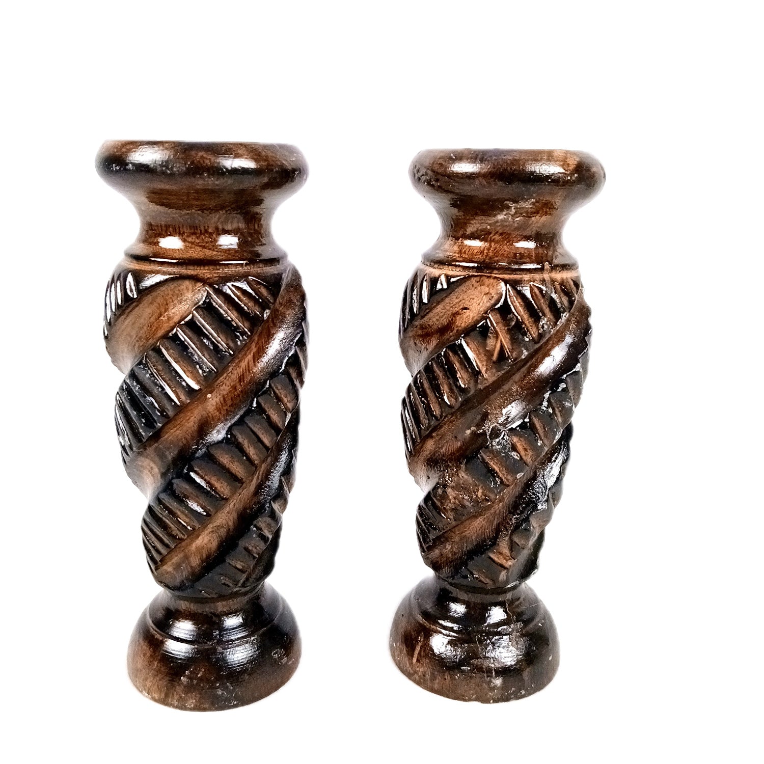 Flower Pot | Wooden Vase - for Home Decoration, Living Room, Table, Shelf, Office & Interior Decor | House Warming & Festival Gift - 10 Inch (Pack Of 2) - Apkamart