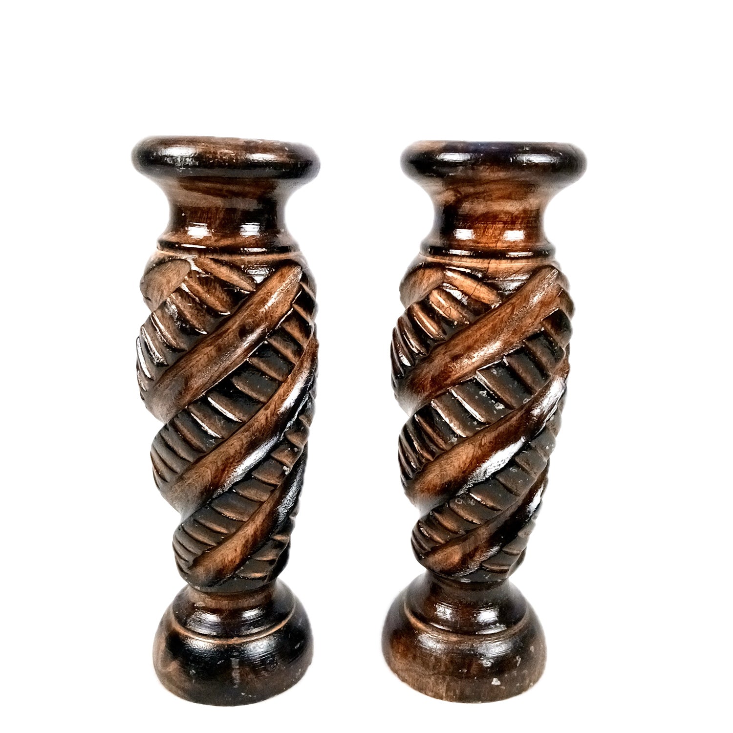 Flower Pot | Wooden Vase - for Home Decoration, Living Room, Table, Shelf, Office & Interior Decor | House Warming & Festival Gift - 8 Inch (Pack Of 2) - Apkamart