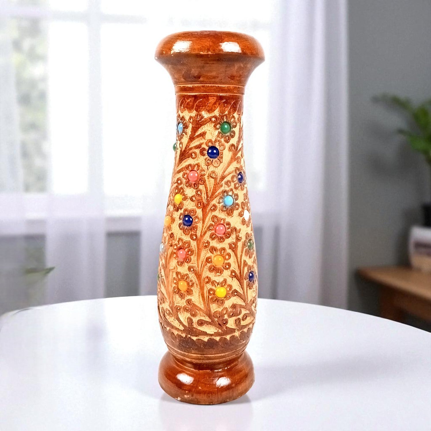 Flower Vase Wooden | Pots for Flowers - For Tabletop, Living Room, Home & Office | Centerpiece for Table Decoration |Vases for Gifts - 12 Inch - Apkamart