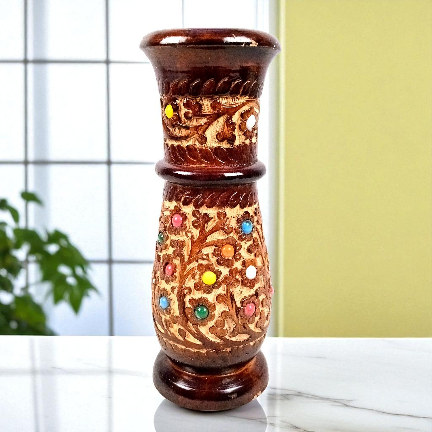 Flower Vase Wooden | Pots for Flowers - For Tabletop, Living Room, Home & Office | Centerpiece for Table Decoration |Vases for Gifts - 12 Inch (Set Of 3) - Apkamart