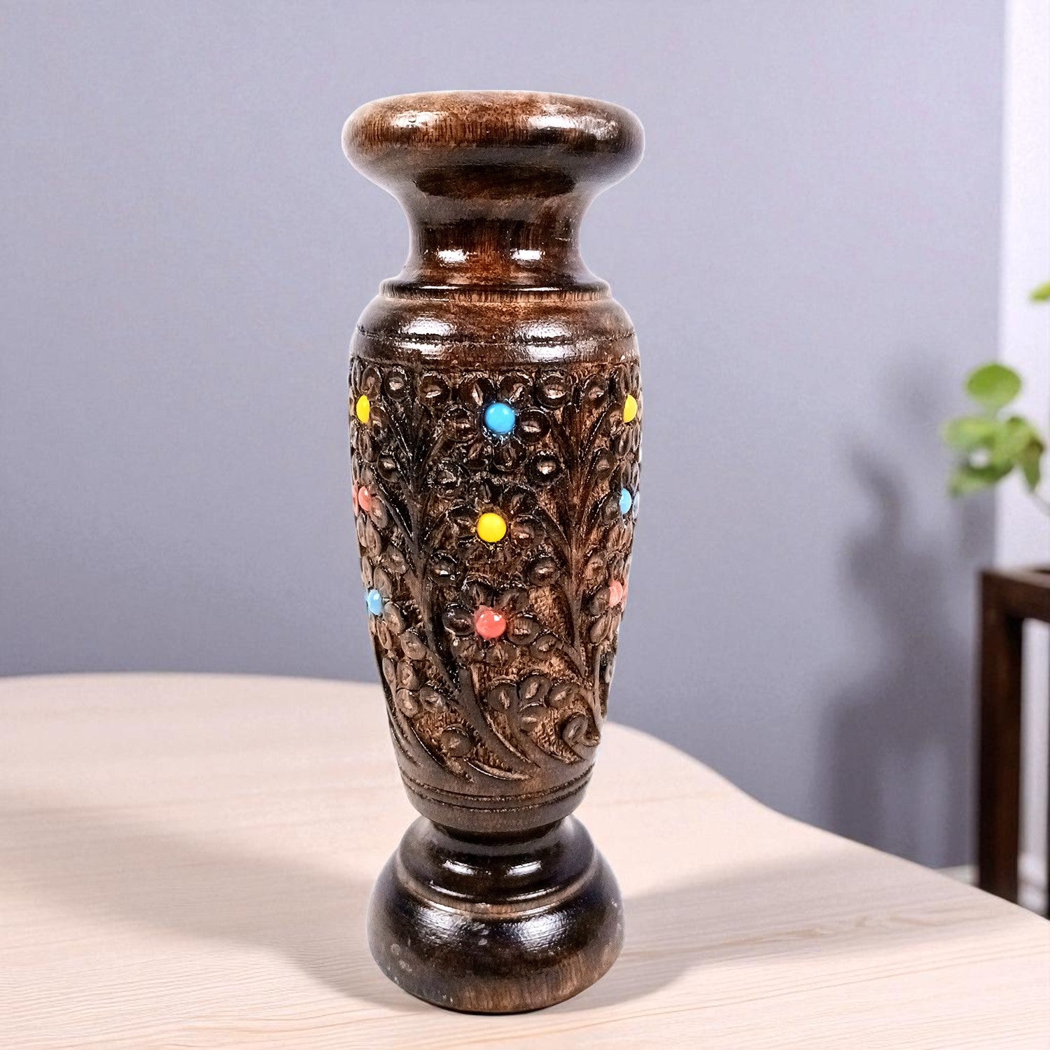 Flower Vase Wooden | Pots for Flowers - For Tabletop, Living Room, Home & Office Decoration | Centerpiece for Table Decoration |Vases for Gifts - 12 Inch (Set Of 3) - Apkamart