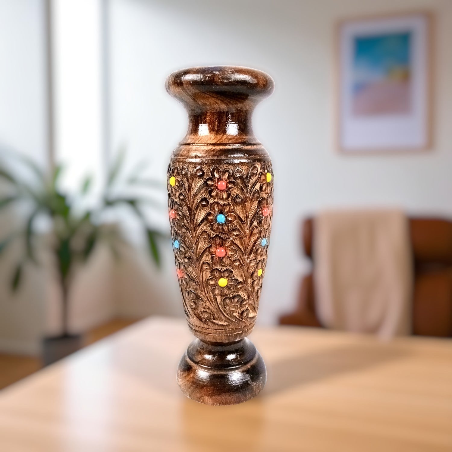 Flower Vase Wooden | Pots for Flowers - For Tabletop, Living Room, Home & Office Decoration | Centerpiece for Table Decoration |Vases for Gifts - 12 Inch - Apkamart