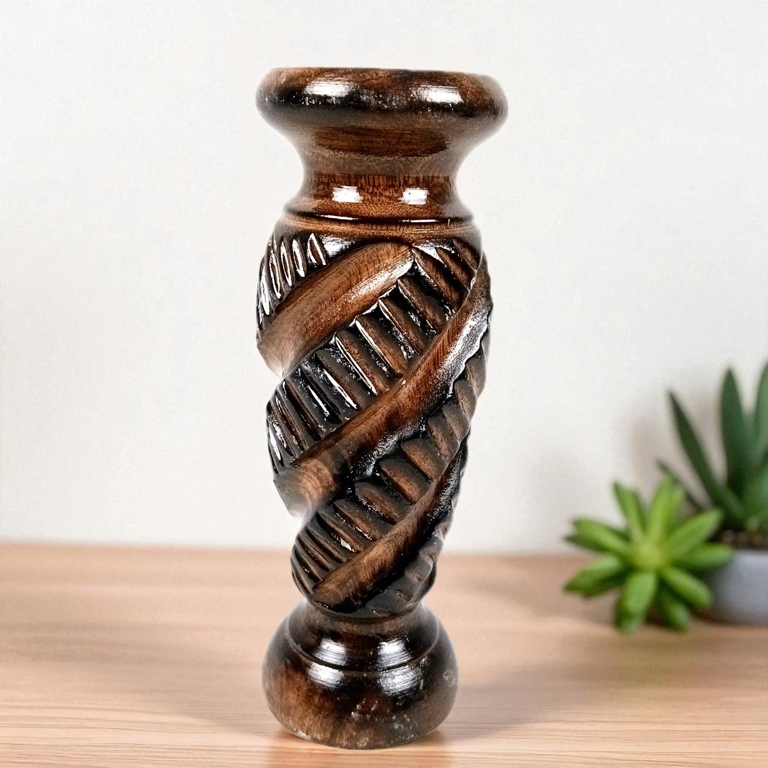 Flower Pot | Wooden Vase - for Home Decoration, Living Room, Table, Shelf, Office & Interior Decor | House Warming & Festival Gift - 8 Inch (Pack Of 2) - Apkamart