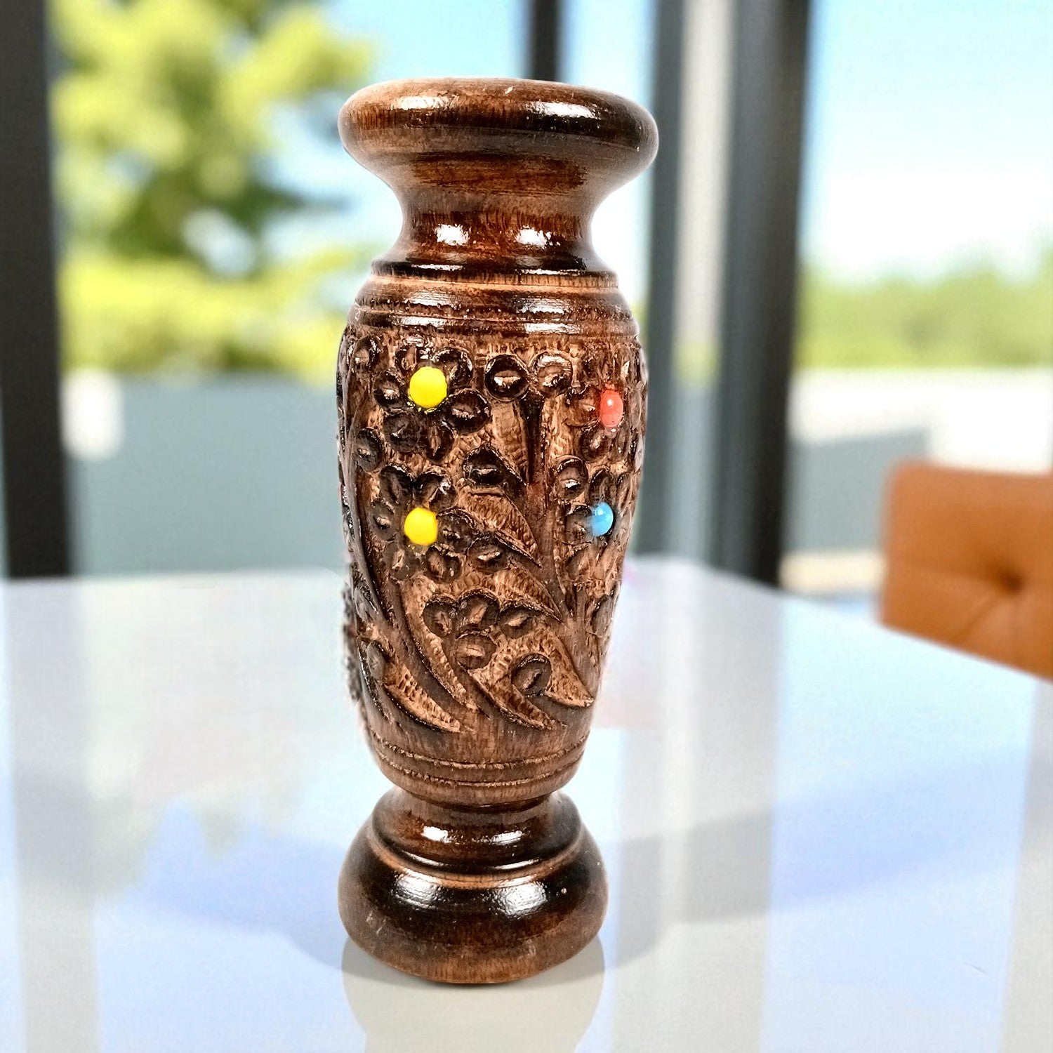 Flower Vase Wooden | Pots for Flowers - For Tabletop, Living Room, Home & Office Decoration | Centerpiece for Table Decoration |Vases for Gifts - 8 Inch - Apkamart