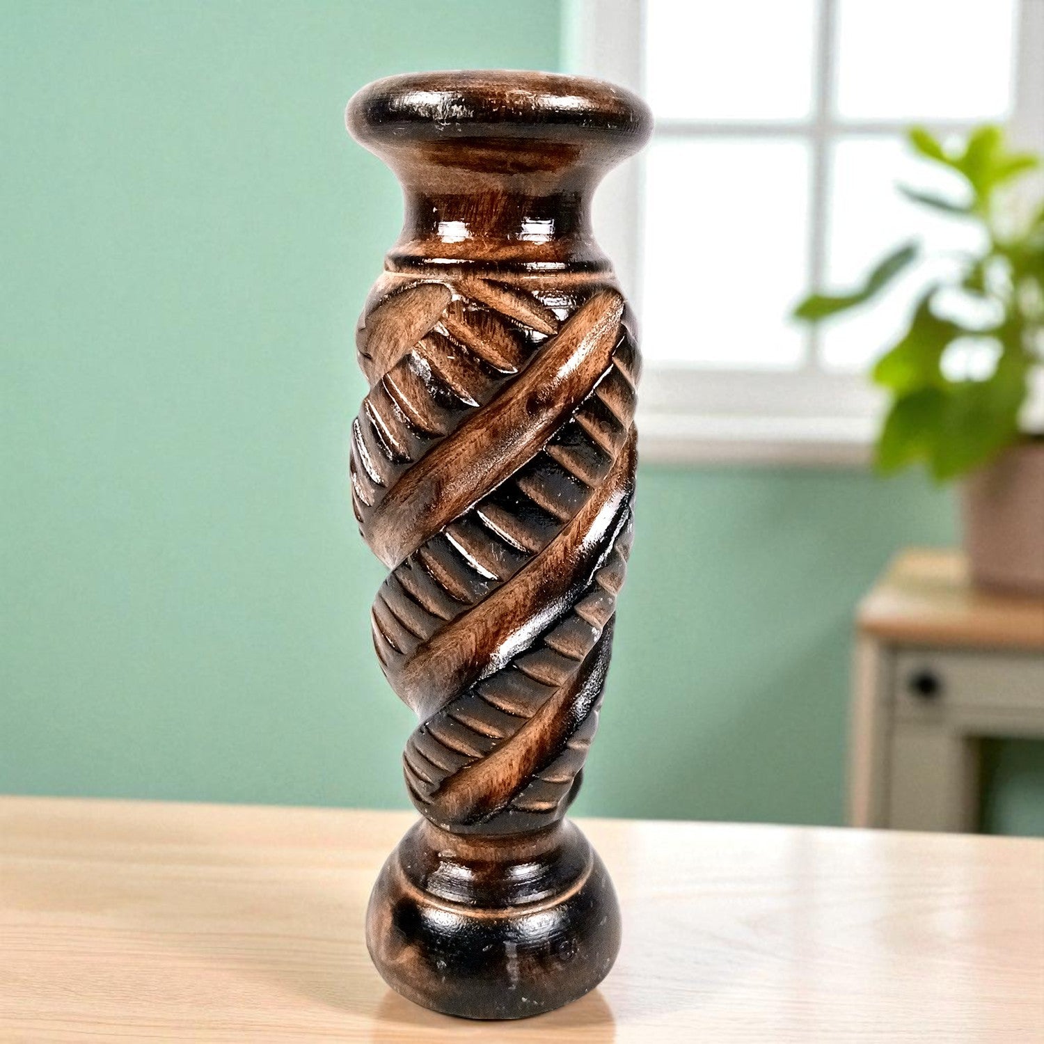 Flower Pot | Wooden Vase - for Home Decoration, Living Room, Table, Shelf, Office & Interior Decor | House Warming & Festival Gift - 10 Inch (Pack Of 2) - Apkamart