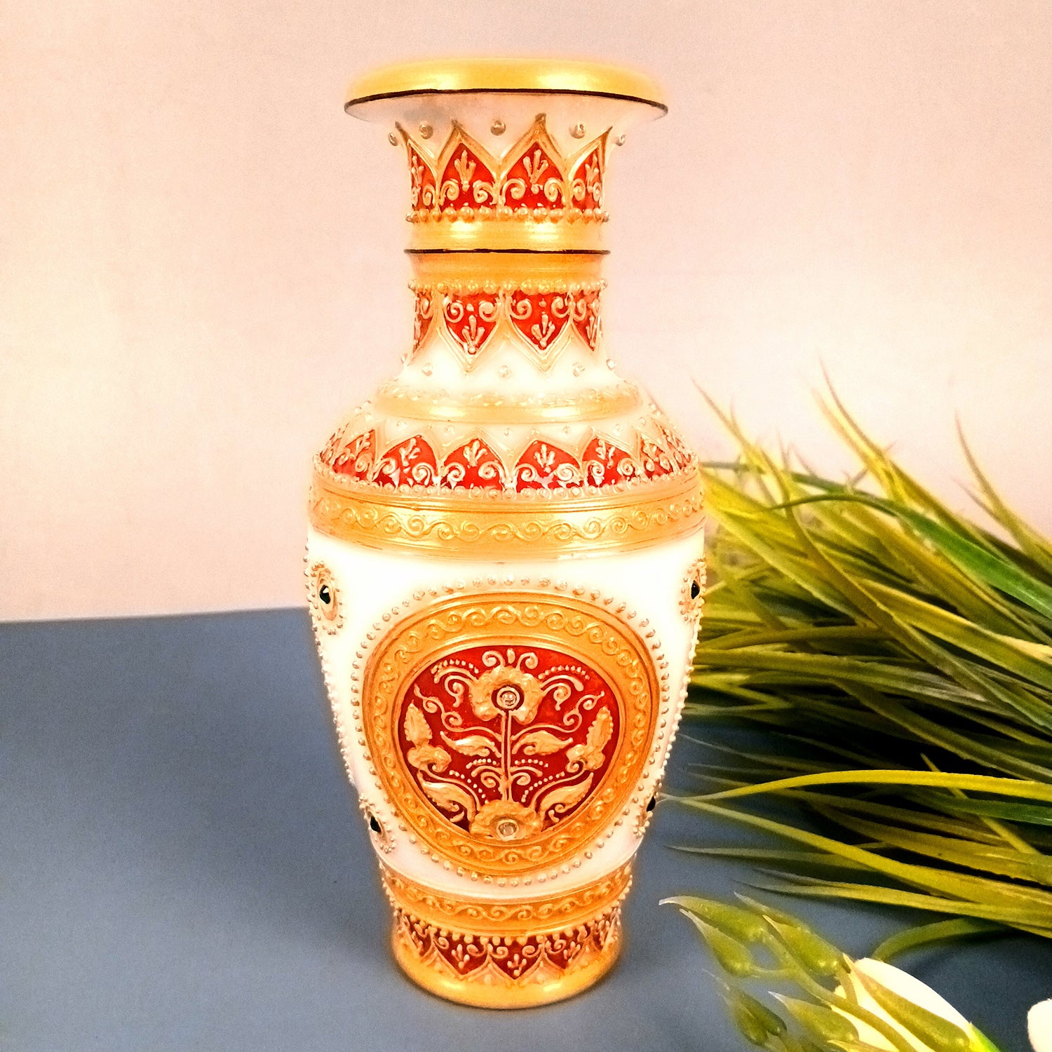 Flower Vase Marble for Table Decoration | Flower Pot Handcrafted - for Home, Living Room, Office, Entrance Decor & Wedding / Housewarming Gifts - 10 inch - Apkamart
