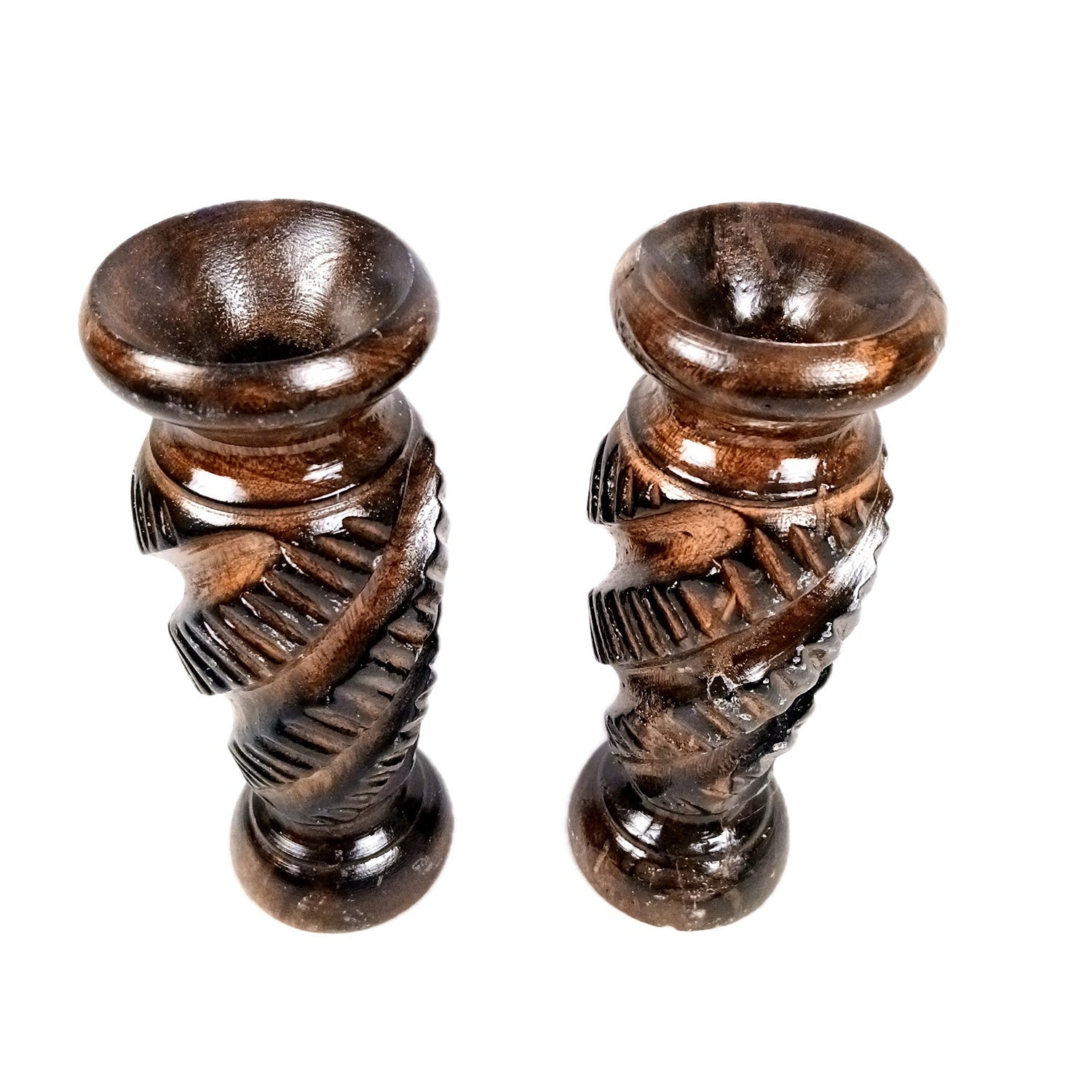 Flower Pot | Wooden Vase - for Home Decoration, Living Room, Table, Shelf, Office & Interior Decor | House Warming & Festival Gift - 10 Inch (Pack Of 2) - Apkamart