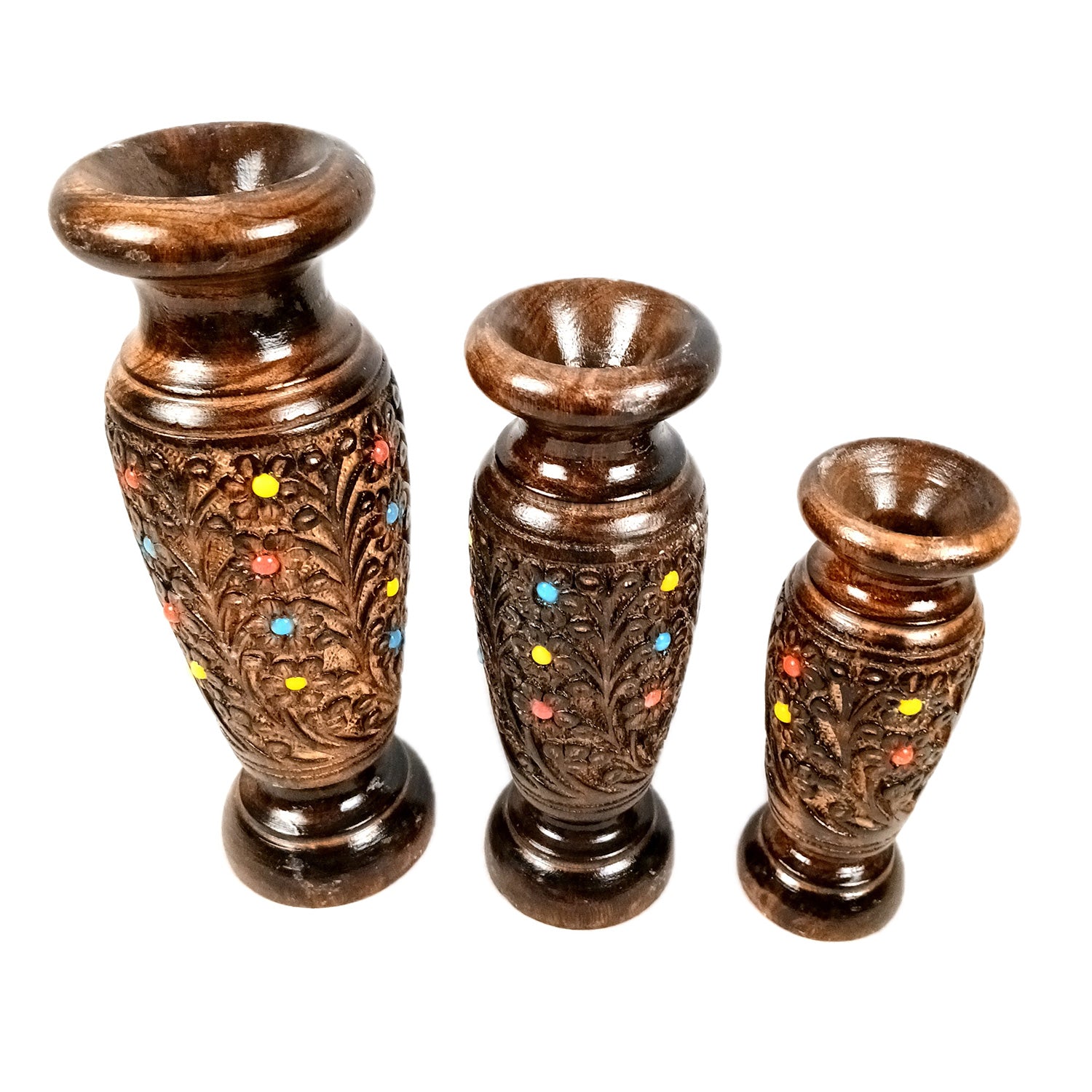 Flower Vase Wooden | Pots for Flowers - For Tabletop, Living Room, Home & Office Decoration | Centerpiece for Table Decoration |Vases for Gifts - 12 Inch (Set Of 3) - Apkamart