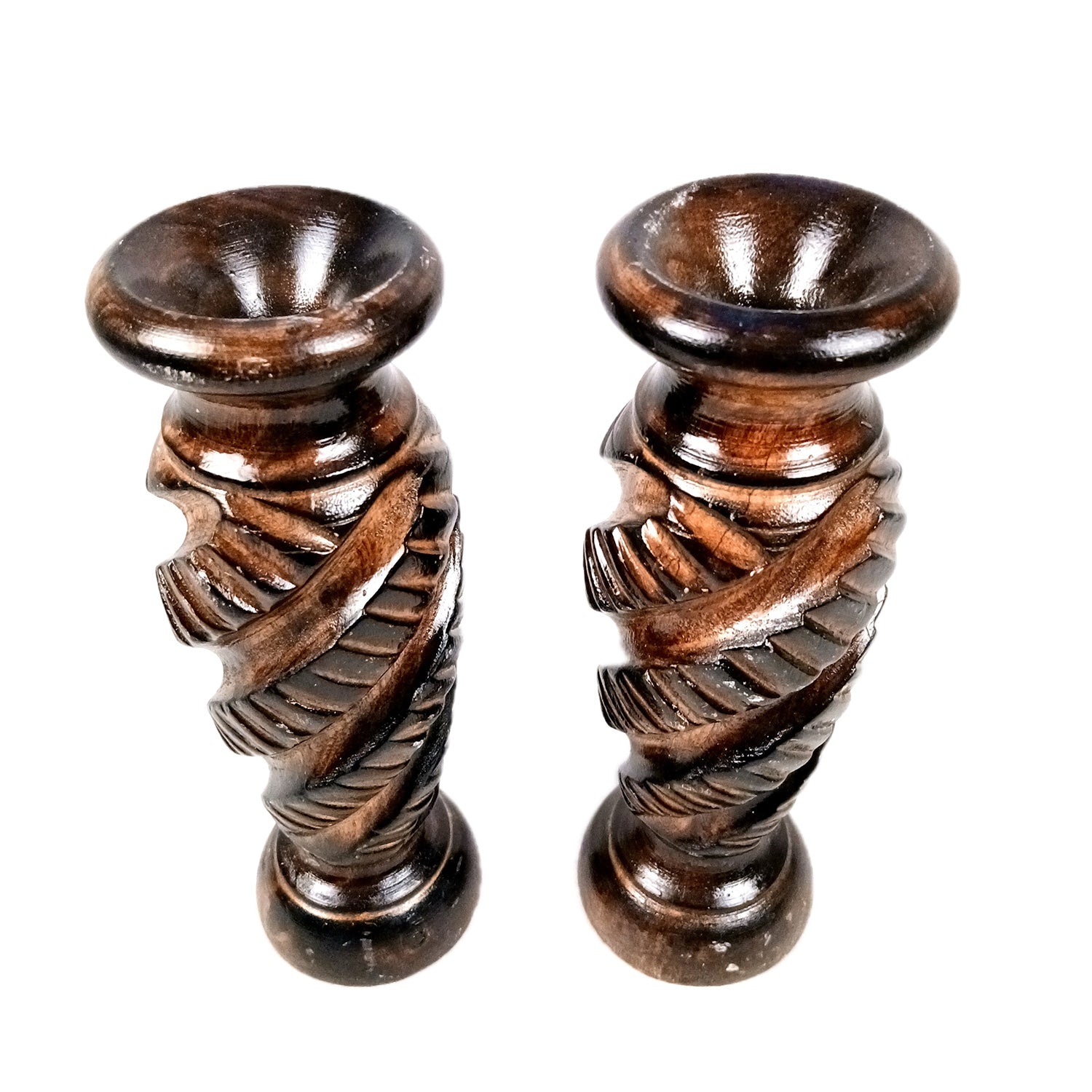 Flower Pot | Wooden Vase - for Home Decoration, Living Room, Table, Shelf, Office & Interior Decor | House Warming & Festival Gift - 8 Inch (Pack Of 2) - Apkamart