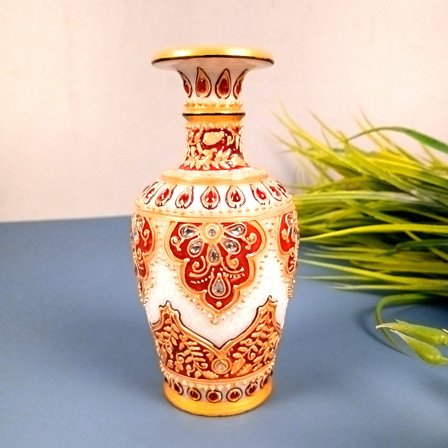 Flower Vase Marble | Pots for Flowers - For Tabletop, Living Room, Home, Office Decor & Wedding / Housewarming Gifts | Centerpiece for Table Decoration - 6 Inch - Apkamart #Style_Design 1